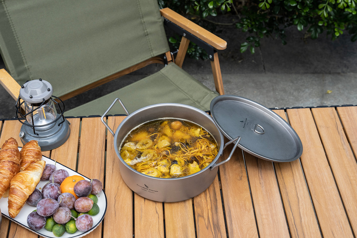 Boundless Voyage 2L Titanium Stock Pot with Lid and Folding Handle, Portable Lightweight Soup Pot for Outdoor Camping Hiking Picnic  Ti2054C