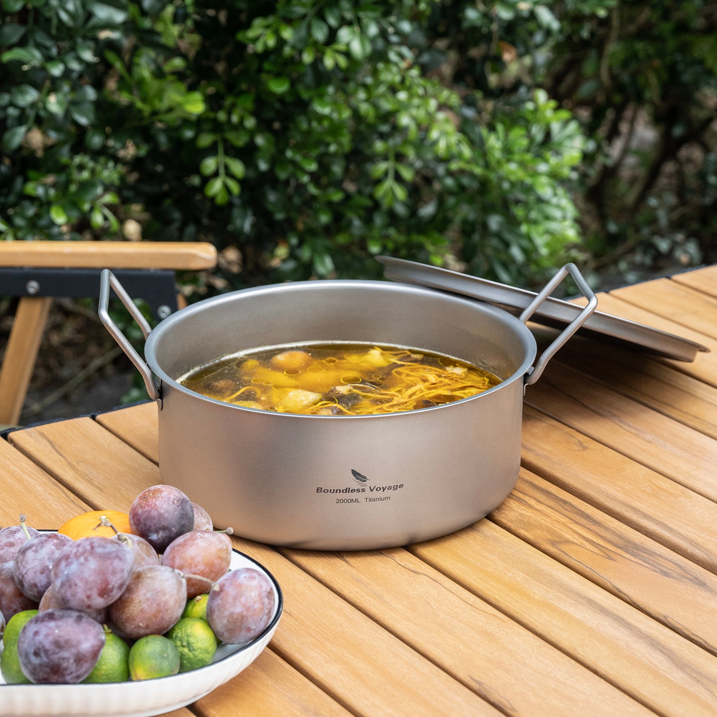 Boundless Voyage 2L Titanium Stock Pot with Lid and Folding Handle, Portable Lightweight Soup Pot for Outdoor Camping Hiking Picnic  Ti2054C