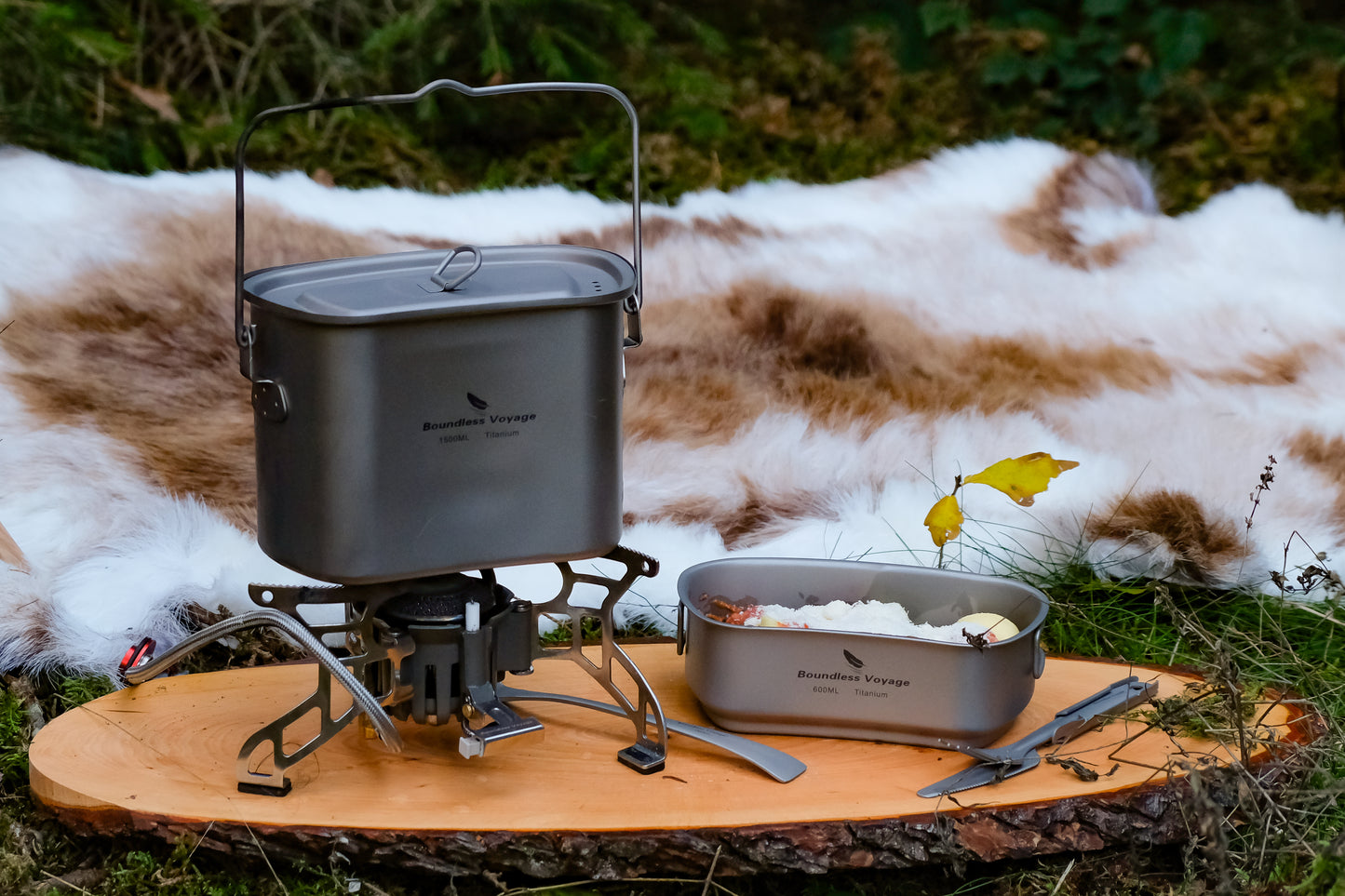 Boundless Voyage Titanium Hanging Cookware Set, 1500ml Pot + 600ml Cup with Lid & Foldable Handles, Ultralight Portable Outdoor Camping Mess Kit Ti2059C
