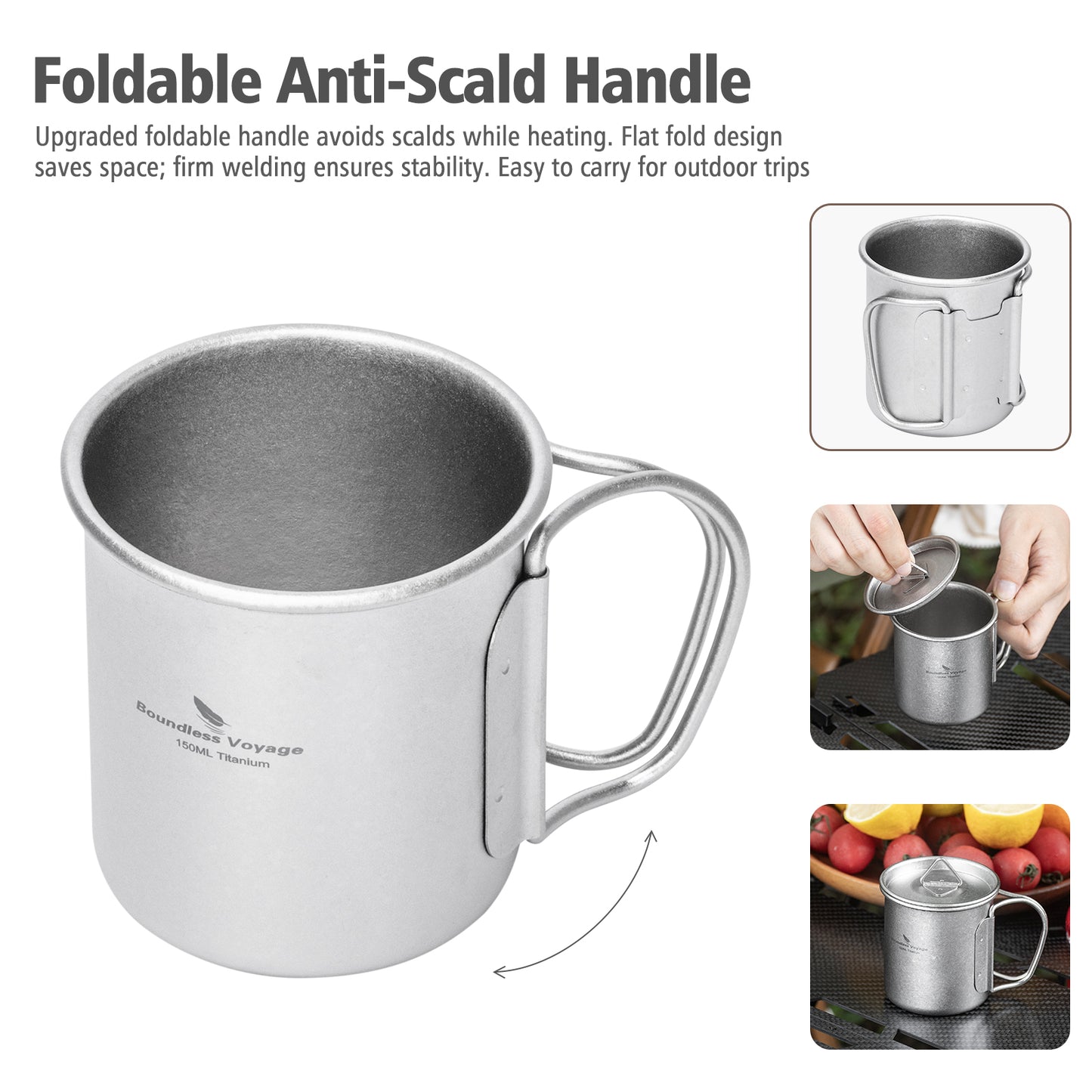 Boundless Voyage Titanium Mug with Lid Crystalline Finish 150ml to 950ml Ultralight for Camping Hiking Ti3038D Ti3043D