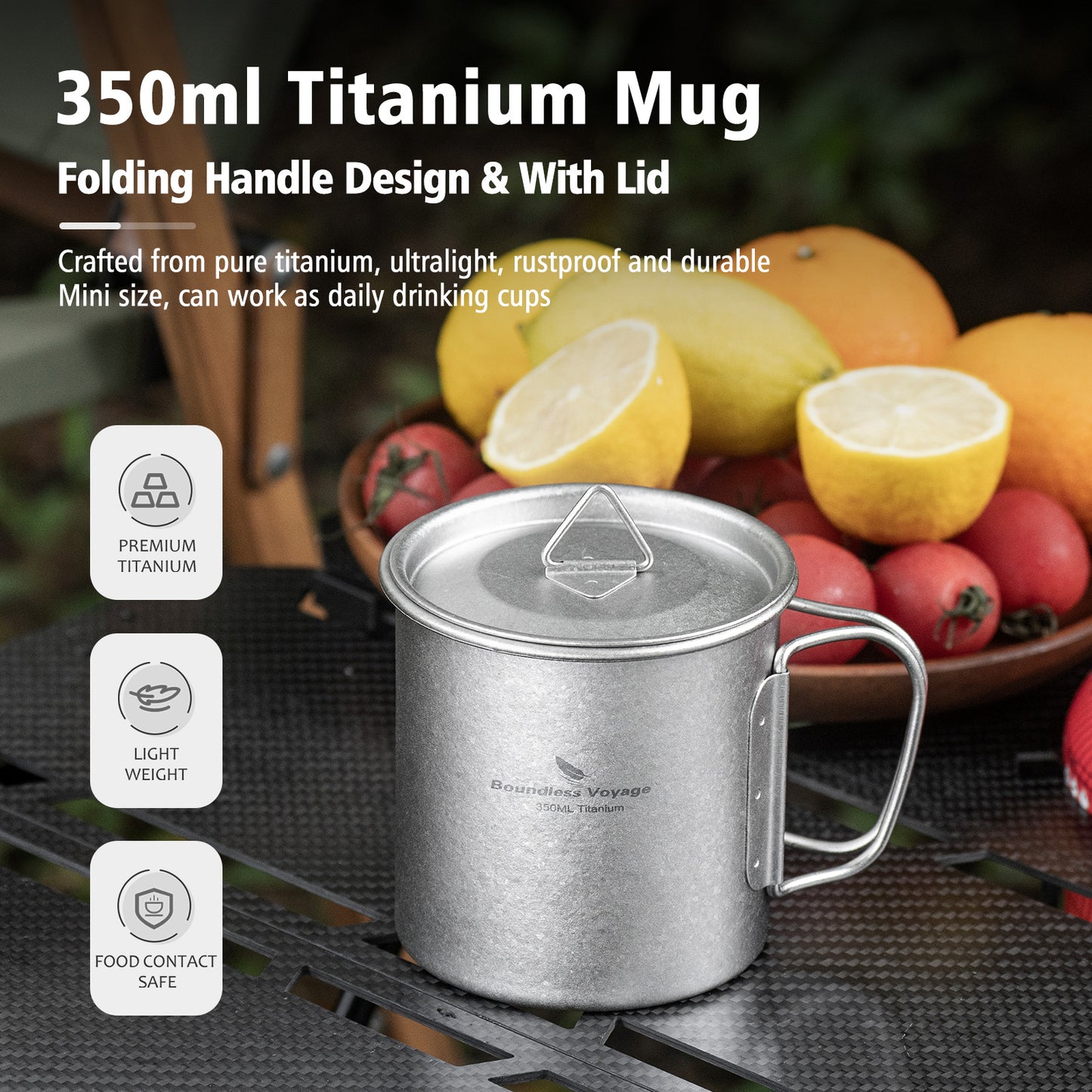 Boundless Voyage Titanium Mug with Lid Crystalline Finish 150ml to 950ml Ultralight for Camping Hiking Ti3038D Ti3043D