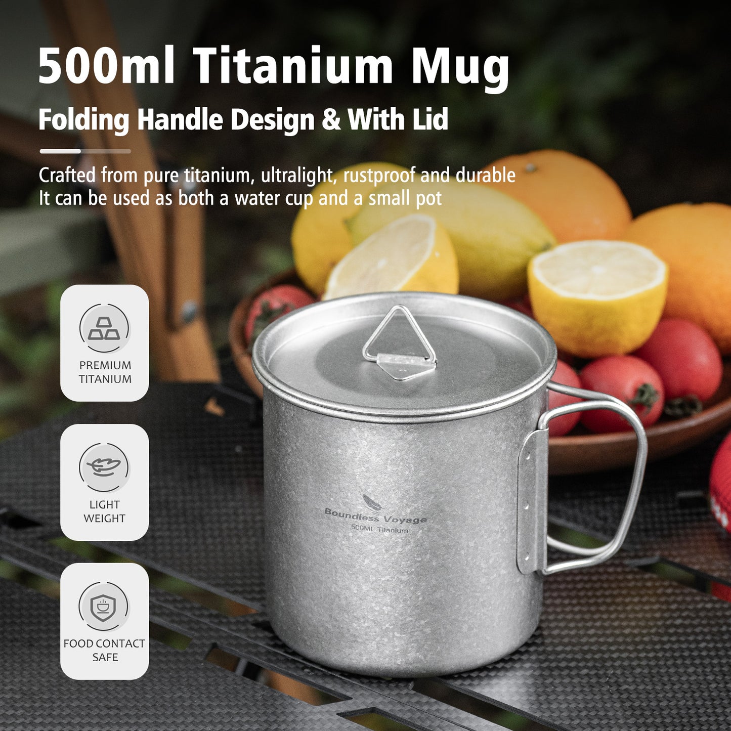 Boundless Voyage Titanium Mug with Lid Crystalline Finish 150ml to 950ml Ultralight for Camping Hiking Ti3038D Ti3043D