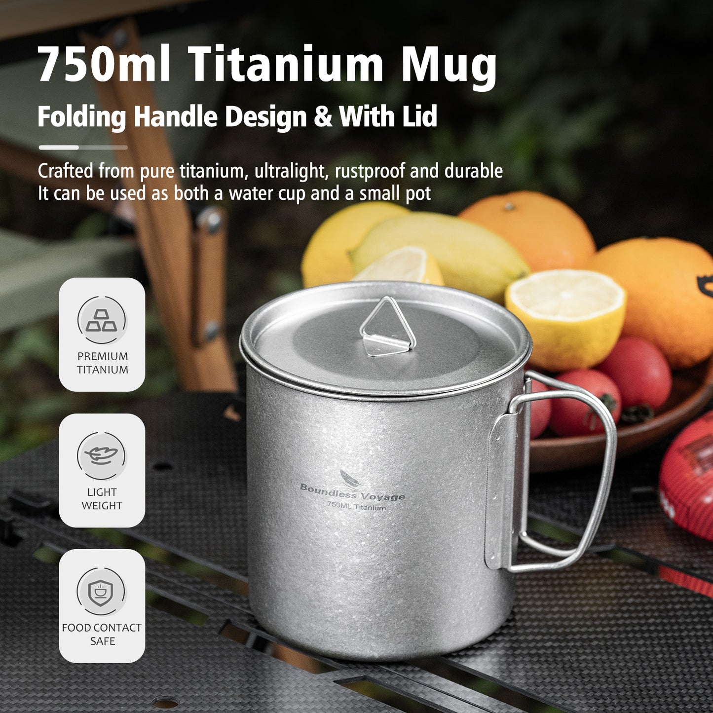 Boundless Voyage Titanium Mug with Lid Crystalline Finish 150ml to 950ml Ultralight for Camping Hiking Ti3038D Ti3043D