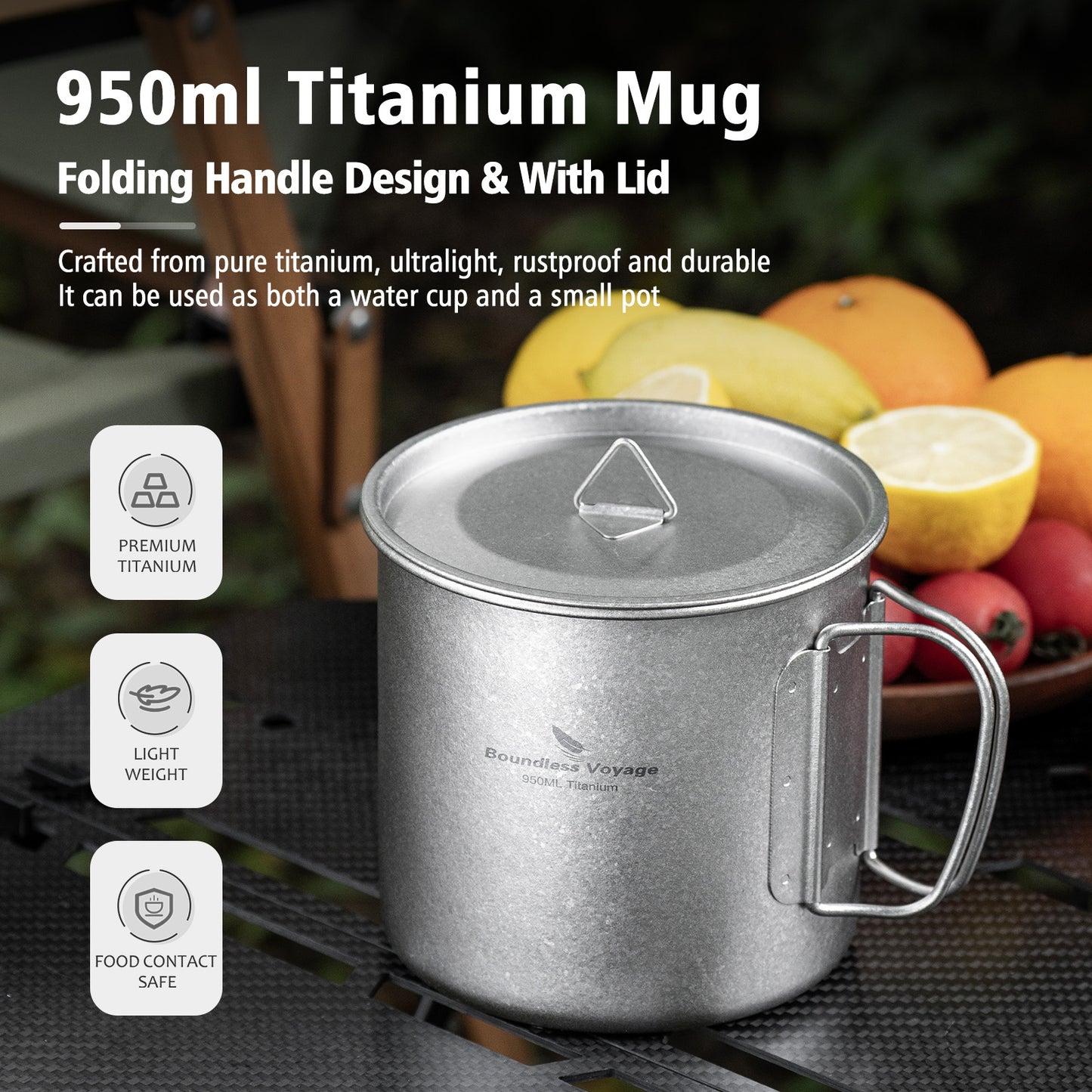 Boundless Voyage Titanium Mug with Lid Crystalline Finish 150ml to 950ml Ultralight for Camping Hiking Ti3038D Ti3043D