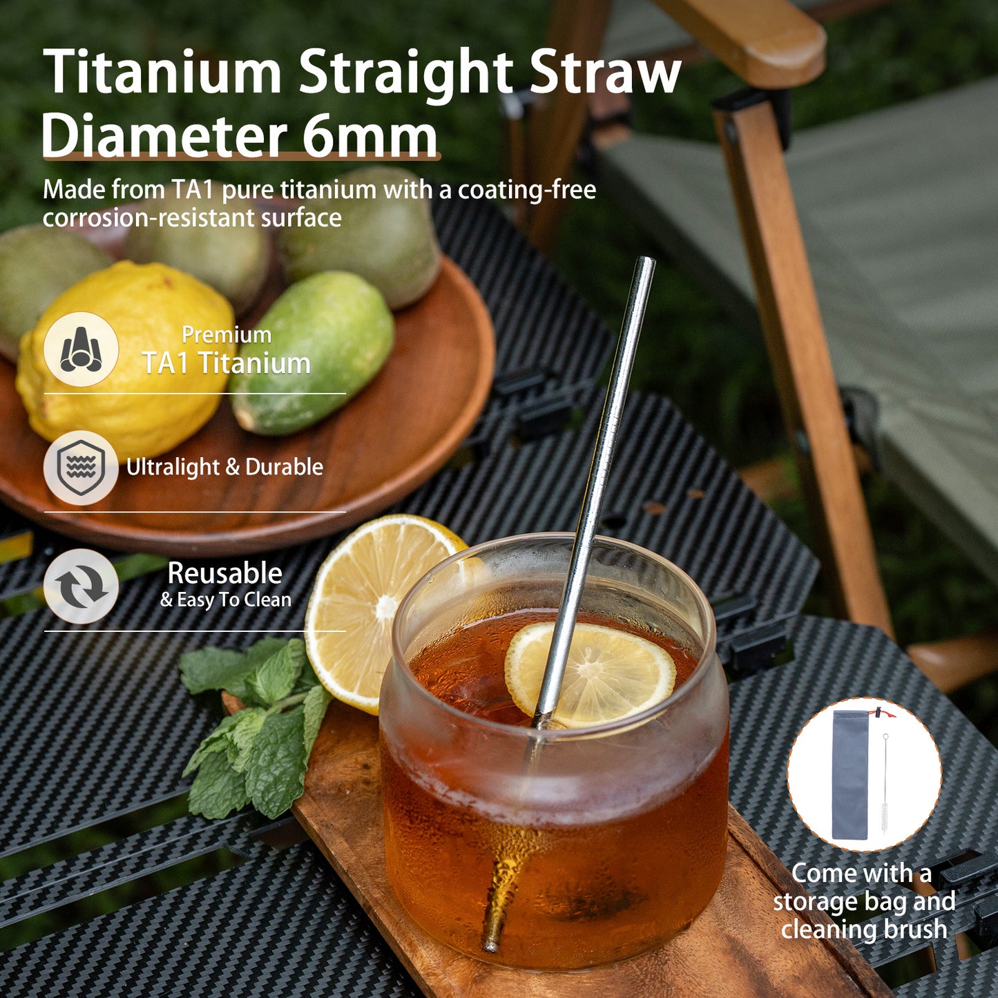 Boundless Voyage Titanium Drinking Straws, Reusable Pure Titanium Metal Straws 6mm 8mm Ti1016T Ti1017T