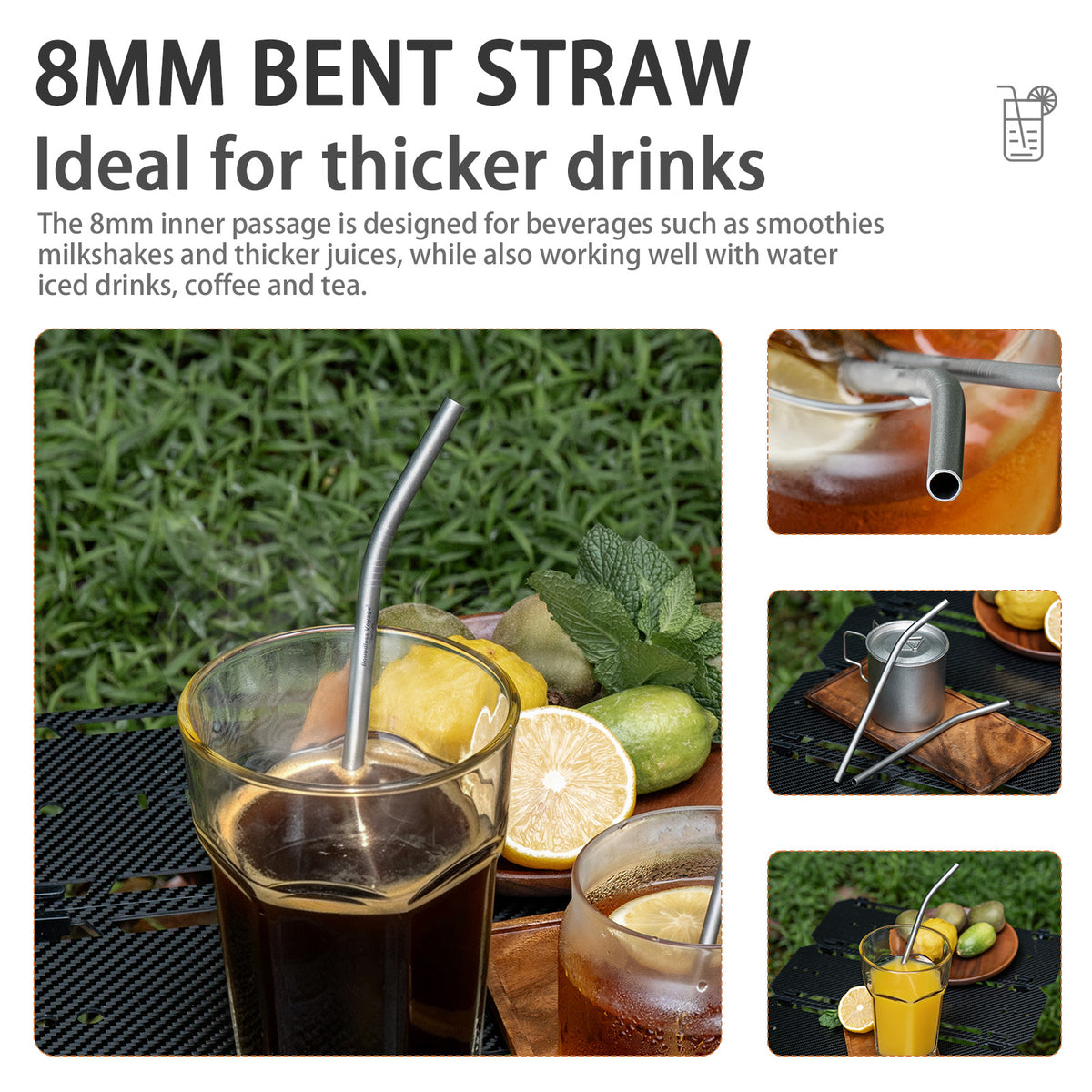 Boundless Voyage Titanium Drinking Straws, Reusable Pure Titanium Metal Straws 6mm 8mm Ti1016T Ti1017T