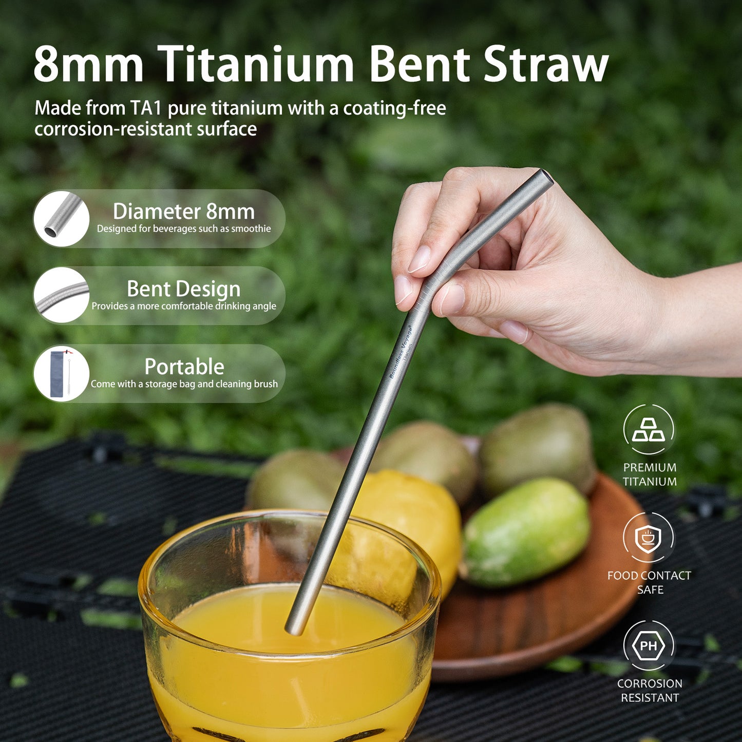 Boundless Voyage Titanium Drinking Straws, Reusable Pure Titanium Metal Straws 6mm 8mm Ti1016T Ti1017T