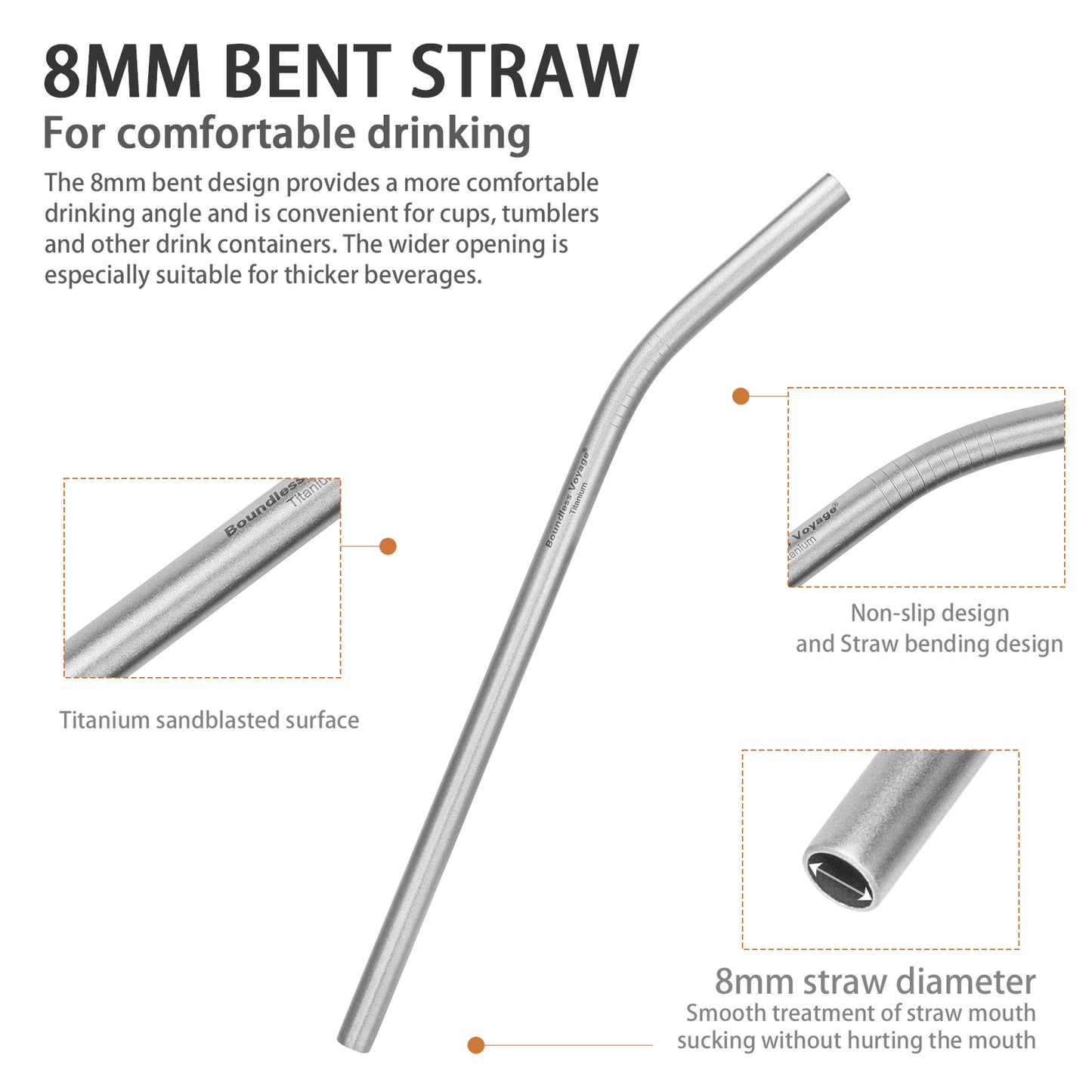 Boundless Voyage Titanium Drinking Straws, Reusable Pure Titanium Metal Straws 6mm 8mm Ti1016T Ti1017T