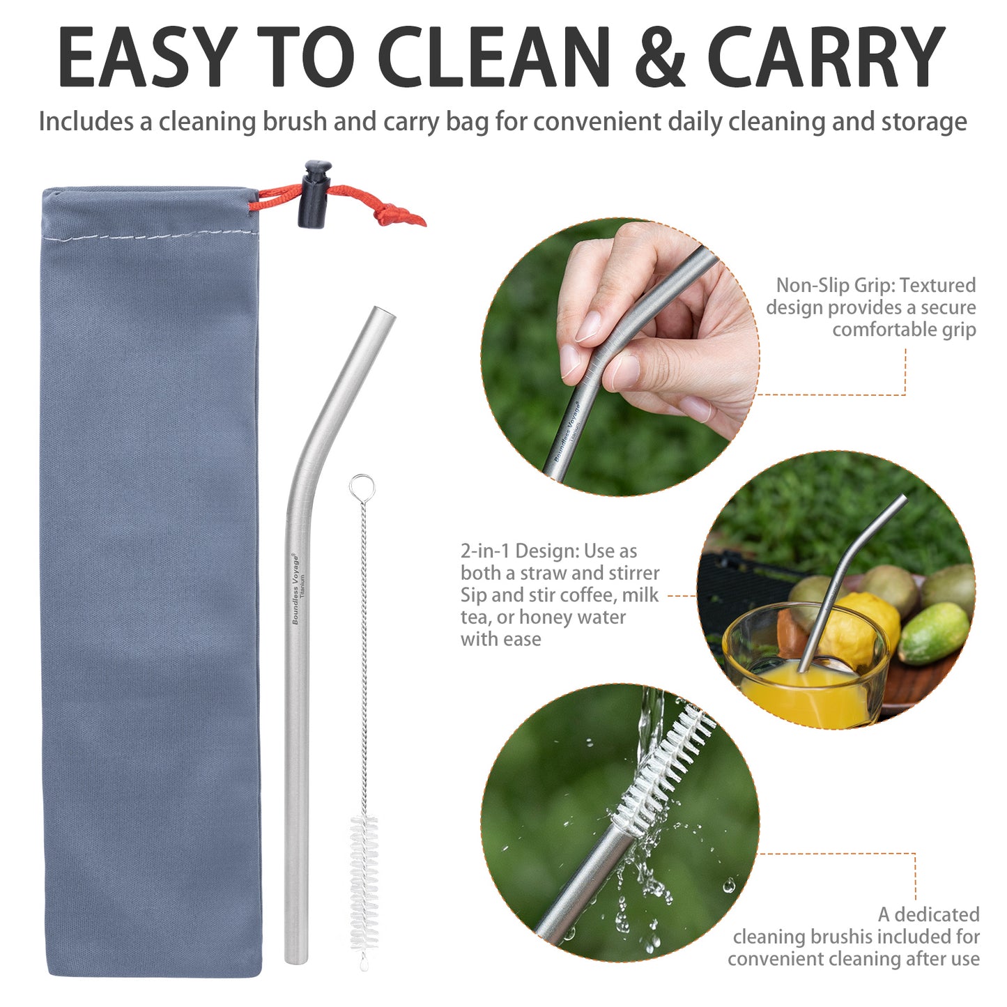 Boundless Voyage Titanium Drinking Straws, Reusable Pure Titanium Metal Straws 6mm 8mm Ti1016T Ti1017T