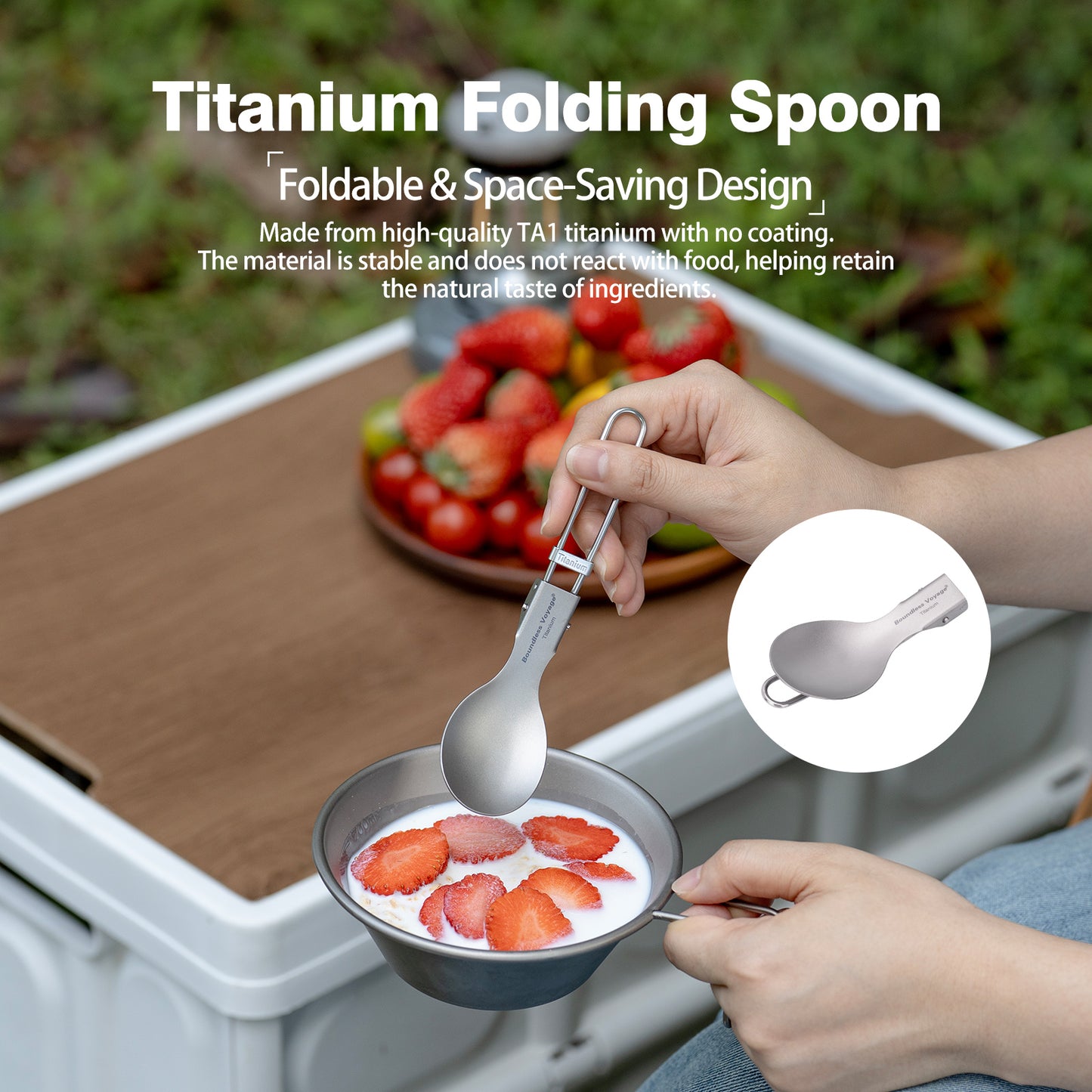 Boundless Voyage Titanium SpoonPortable Folding Tableware  for Home Camping Restaurants Ti1021T