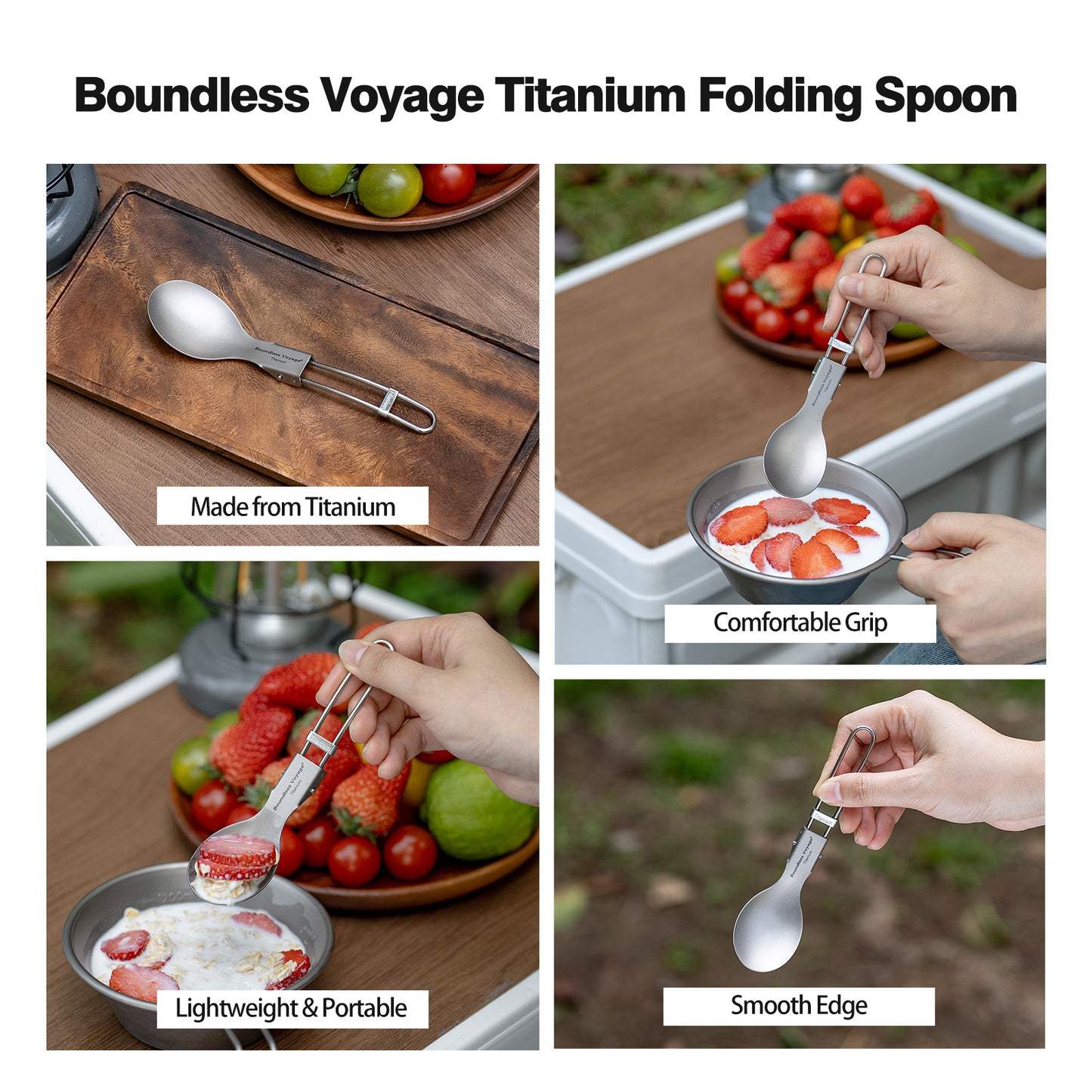 Boundless Voyage Titanium SpoonPortable Folding Tableware  for Home Camping Restaurants Ti1021T
