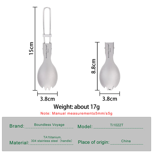 Boundless Voyage Titanium Folding Spork, Ultralight Portable Foldable Tableware for Camping, Hiking, Picnic & Daily Home Use Ti1022T