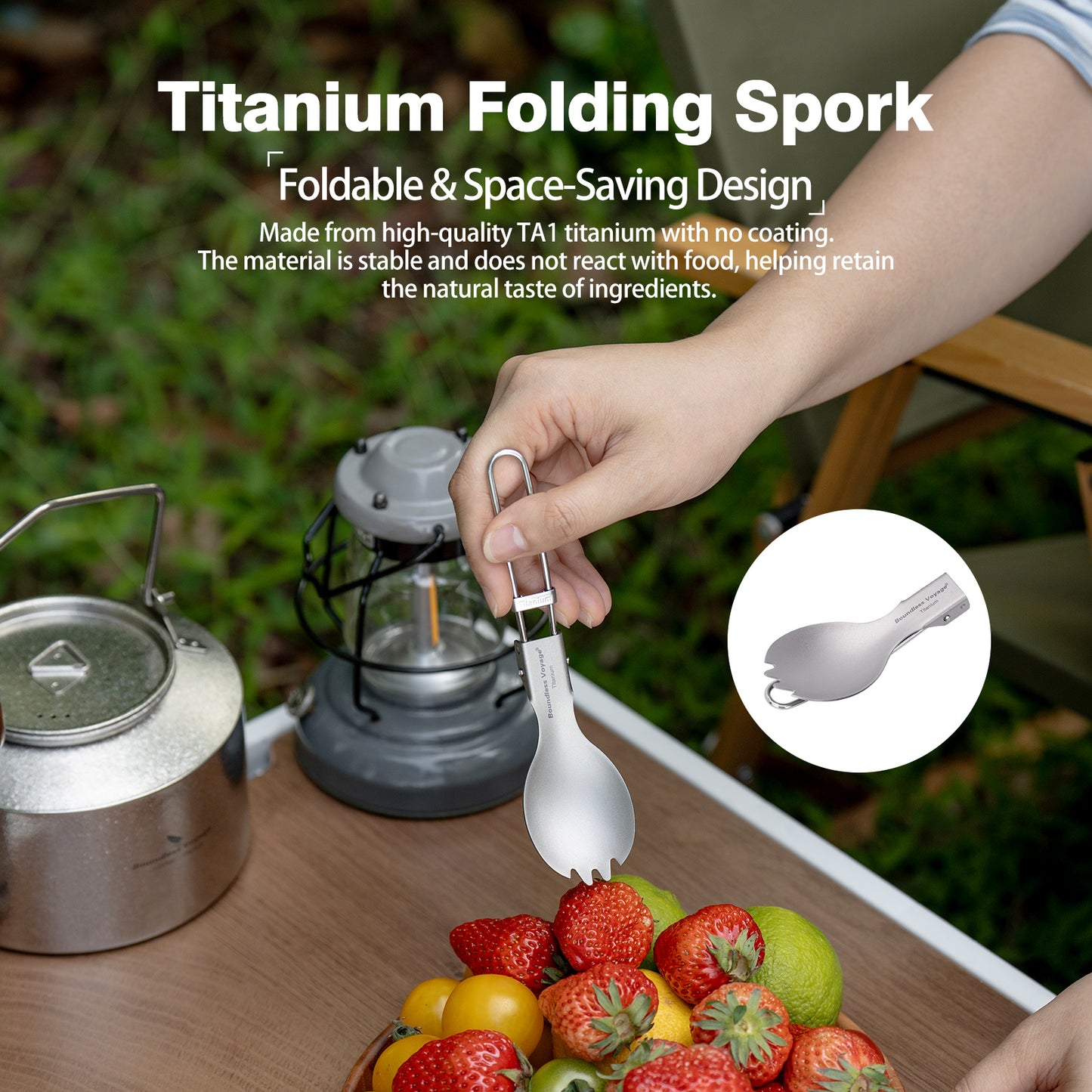 Boundless Voyage Titanium SpoonPortable Folding Tableware  for Home Camping Restaurants Ti1021T