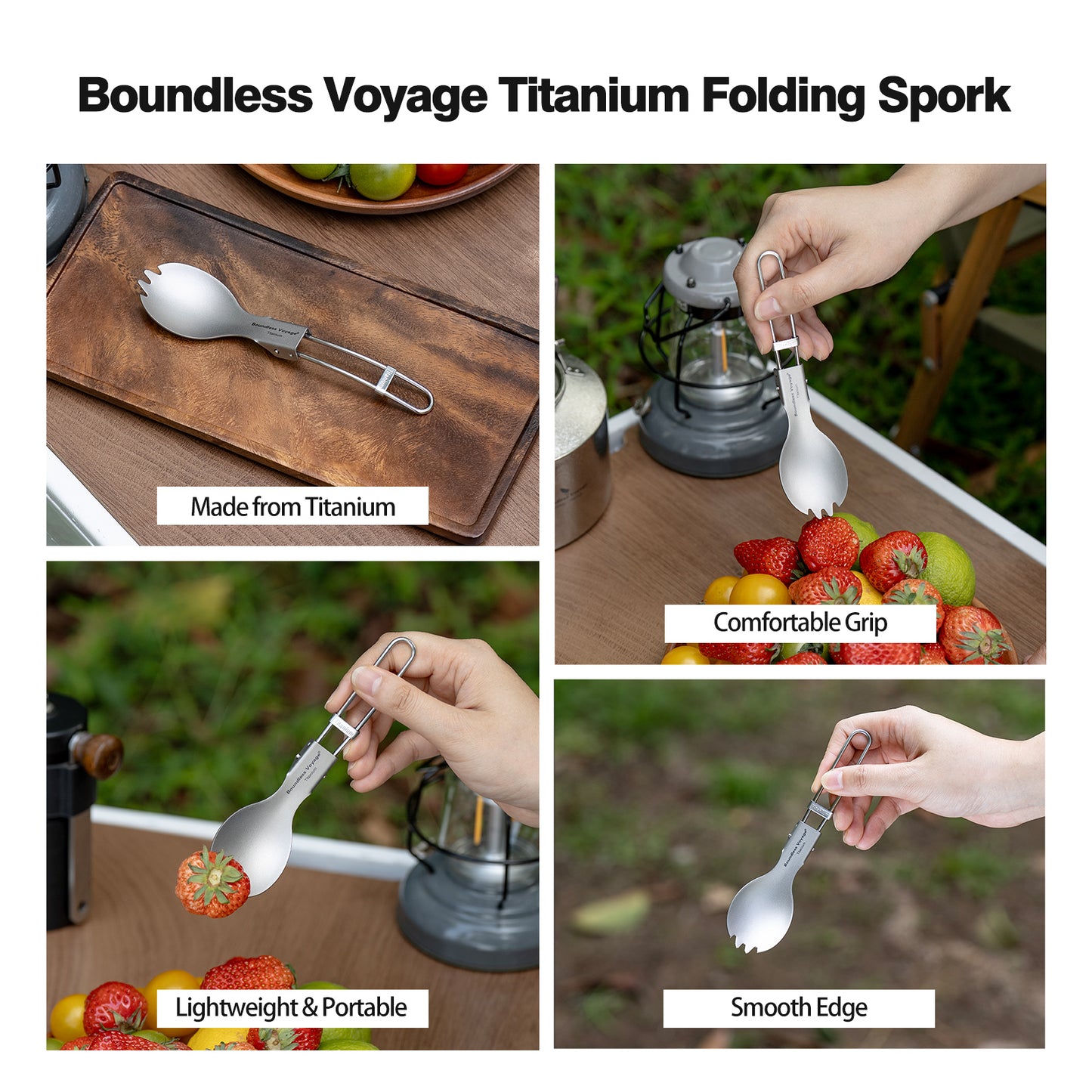 Boundless Voyage Titanium SpoonPortable Folding Tableware  for Home Camping Restaurants Ti1021T