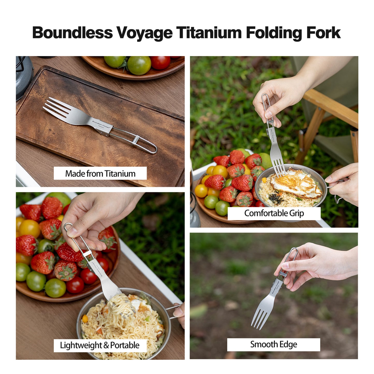 Boundless Voyage Titanium SpoonPortable Folding Tableware  for Home Camping Restaurants Ti1021T