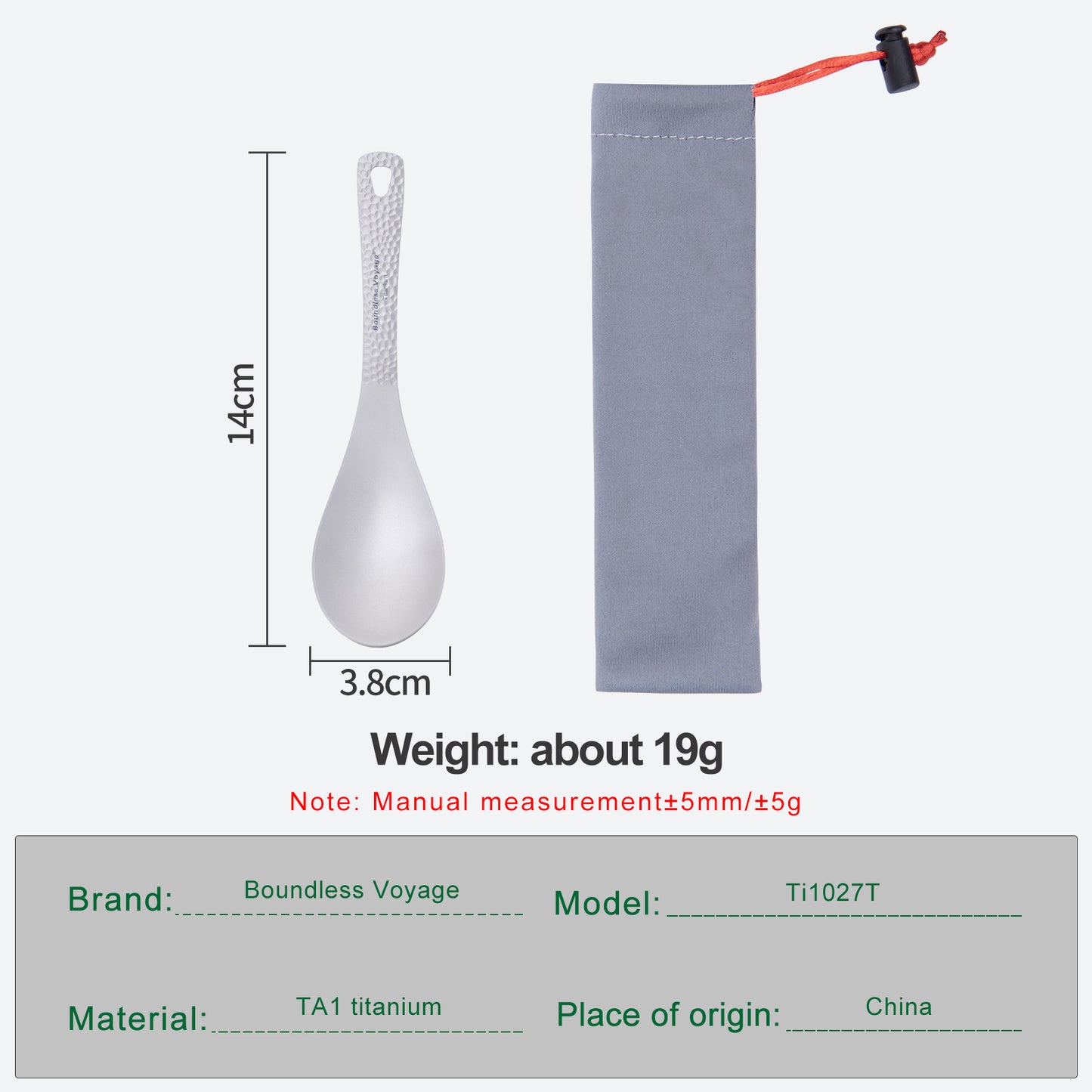 Boundless Voyage Titanium Soup Spoon One-Piece Ultralight, Smooth or Hammered Handle, 140mm & 155mm Ti1067T Ti1027T Ti1028T Ti1030T