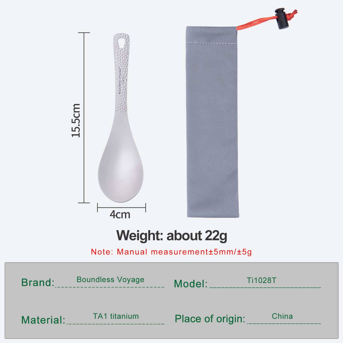 Boundless Voyage Titanium Soup Spoon One-Piece Ultralight, Smooth or Hammered Handle, 140mm & 155mm Ti1067T Ti1027T Ti1028T Ti1030T