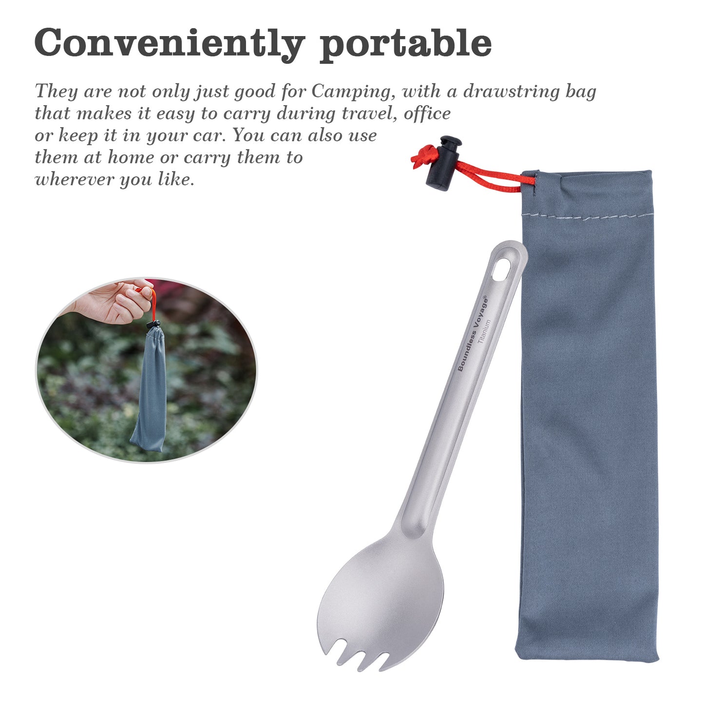 Boundless Voyage Titanium Spoon & Spork Camping Tableware Outdoor Flatware with Storage Bag Cooking Utensils for Kitchen Ti1036T-1037T