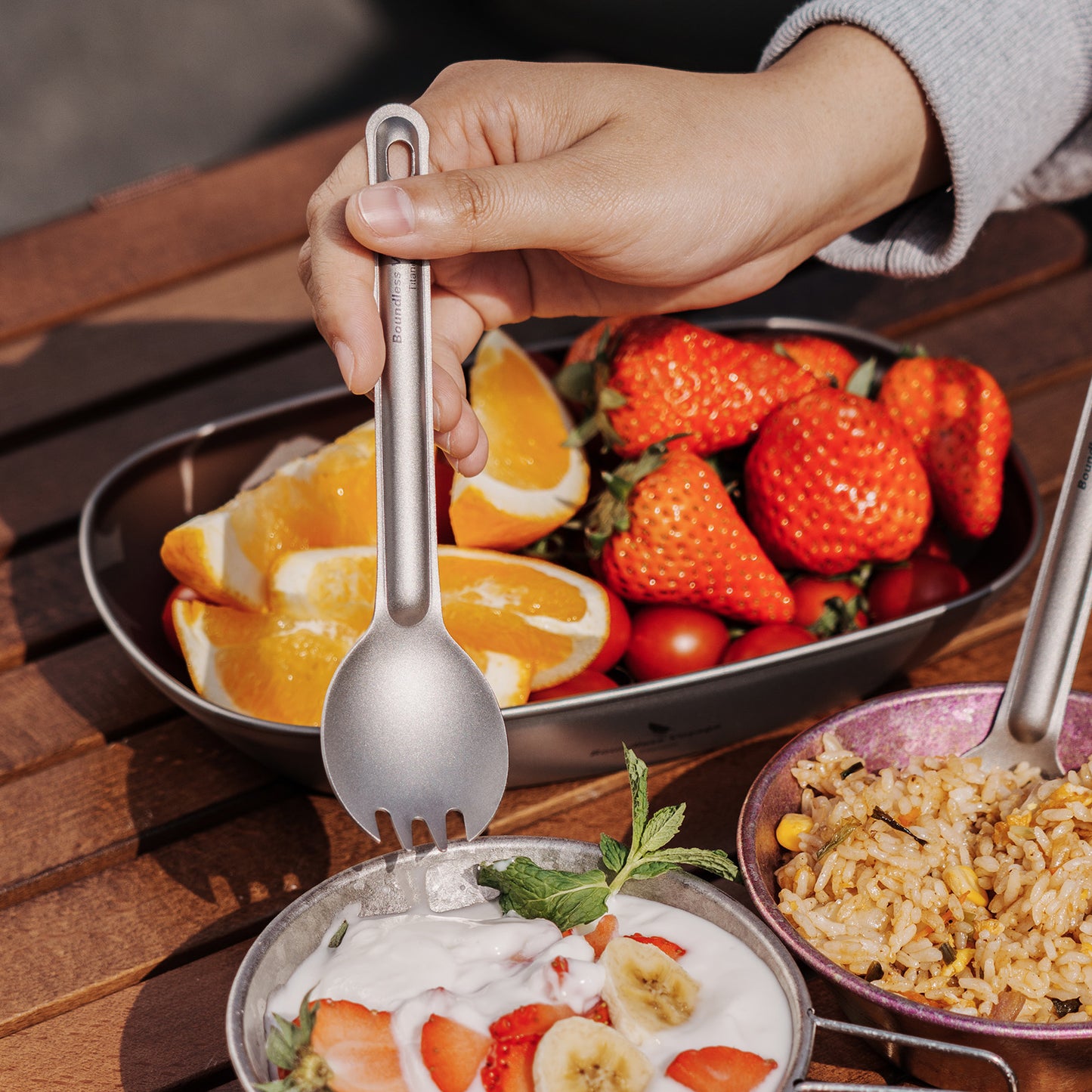 Boundless Voyage Titanium Spoon & Spork Camping Tableware Outdoor Flatware with Storage Bag Cooking Utensils for Kitchen Ti1036T-1037T