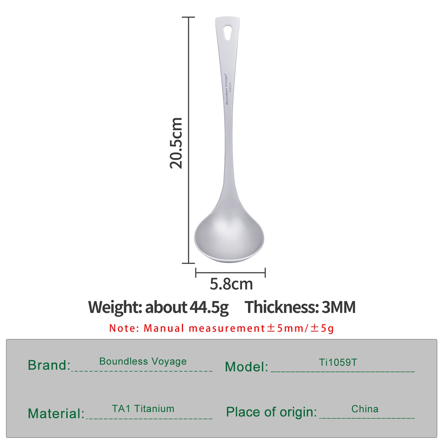 Boundless Voyage Titanium Long Handle Ladle Soup Spoon Thickeness Tableware Porridge Stew Sauce Deep-bowled Ladle Scoop Kitchen Cooking Utensils Ti1059T