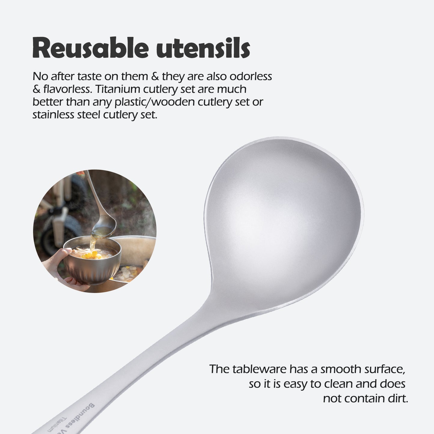 Boundless Voyage Titanium Long Handle Ladle Soup Spoon Thickeness Tableware Porridge Stew Sauce Deep-bowled Ladle Scoop Kitchen Cooking Utensils Ti1059T