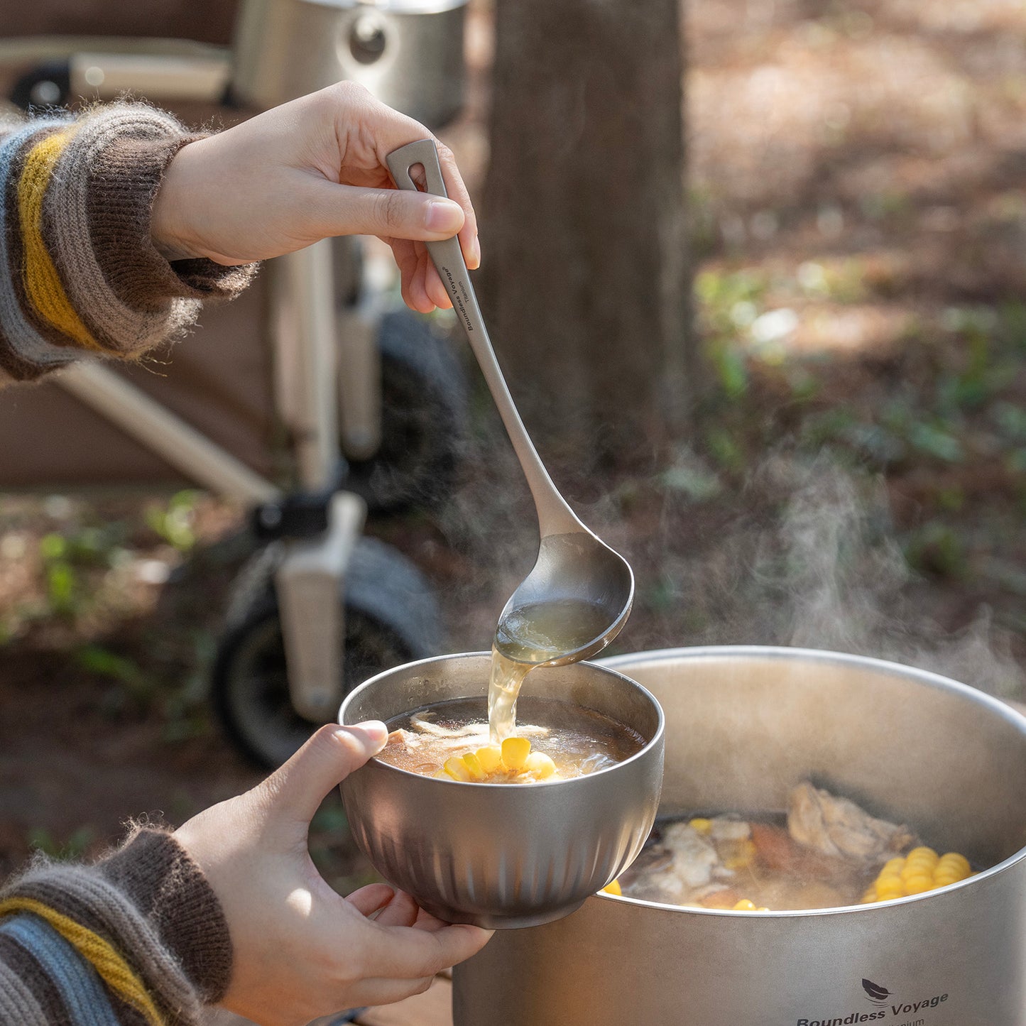 Boundless Voyage Titanium Long Handle Ladle Soup Spoon Thickeness Tableware Porridge Stew Sauce Deep-bowled Ladle Scoop Kitchen Cooking Utensils Ti1059T