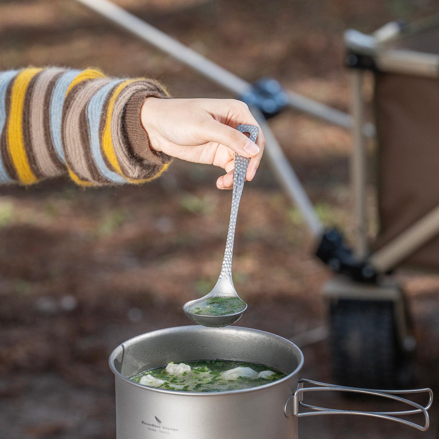 Boundless Voyage Titanium Camping Tableware Resuable Round Soup Spoon for Home Travel Hiking Ti1060T