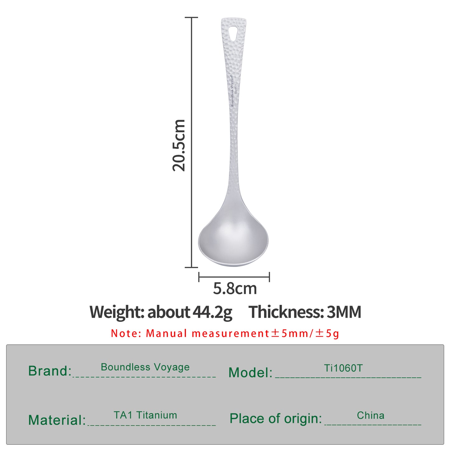 Boundless Voyage Titanium Camping Tableware Resuable Round Soup Spoon for Home Travel Hiking Ti1060T
