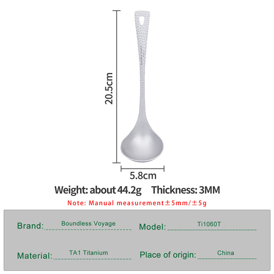 Boundless Voyage Titanium Camping Tableware Resuable Round Soup Spoon for Home Travel Hiking Ti1060T