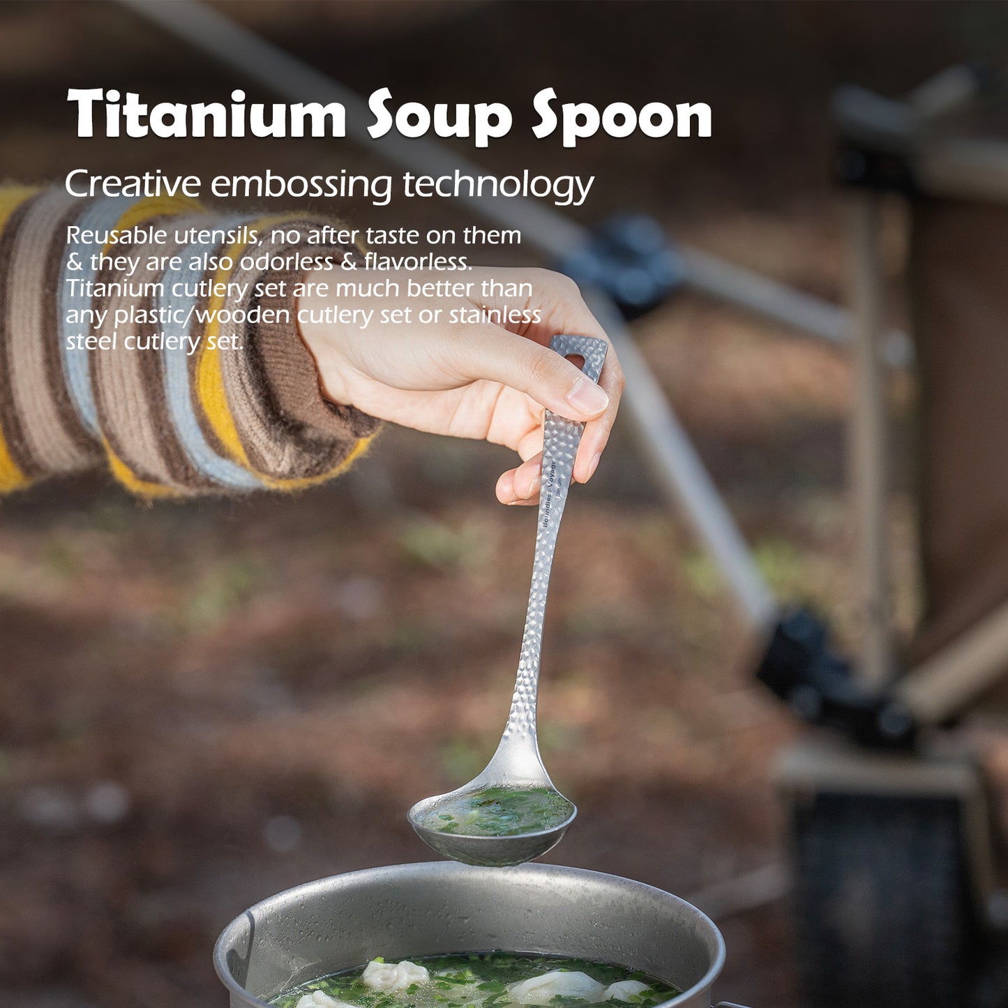 Boundless Voyage Titanium Long Handle Ladle Soup Spoon Thickeness Tableware Porridge Stew Sauce Deep-bowled Ladle Scoop Kitchen Cooking Utensils Ti1060T