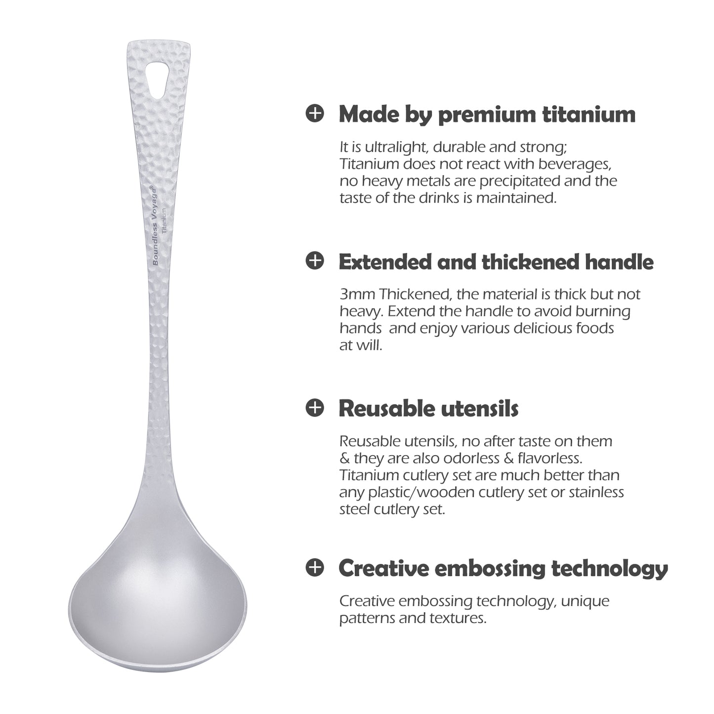 Boundless Voyage Titanium Long Handle Ladle Soup Spoon Thickeness Tableware Porridge Stew Sauce Deep-bowled Ladle Scoop Kitchen Cooking Utensils Ti1060T
