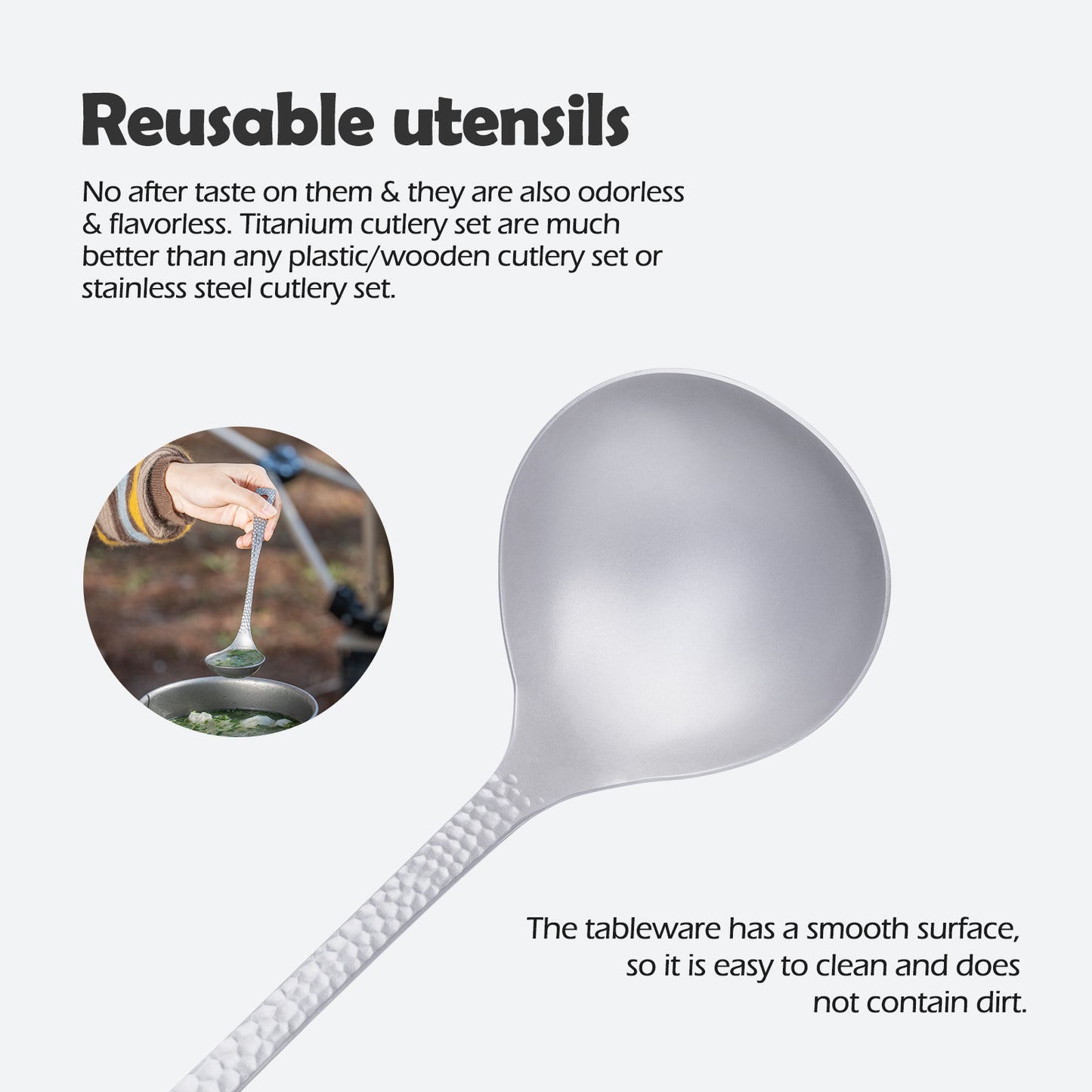 Boundless Voyage Titanium Long Handle Ladle Soup Spoon Thickeness Tableware Porridge Stew Sauce Deep-bowled Ladle Scoop Kitchen Cooking Utensils Ti1060T