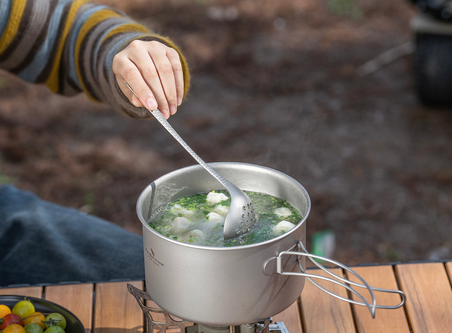 Boundless Voyage Titanium Skimmer Spoon Lightweight Cooking Skimmer Ladle with Long Handle Food Strainer Colander Kitchen Tools Ti1061T