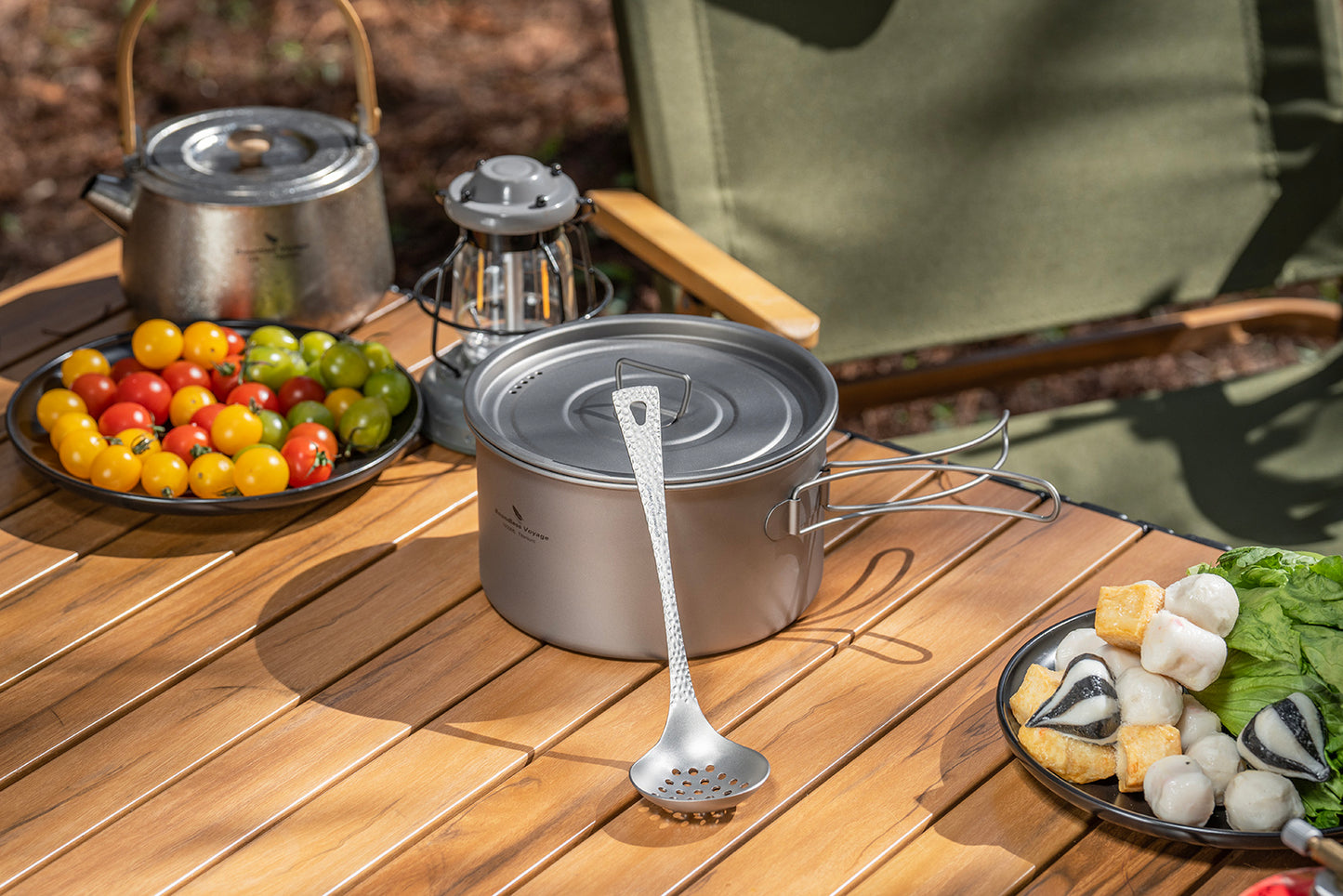 Boundless Voyage Titanium Skimmer Spoon Lightweight Cooking Skimmer Ladle with Long Handle Food Strainer Colander Kitchen Tools Ti1061T