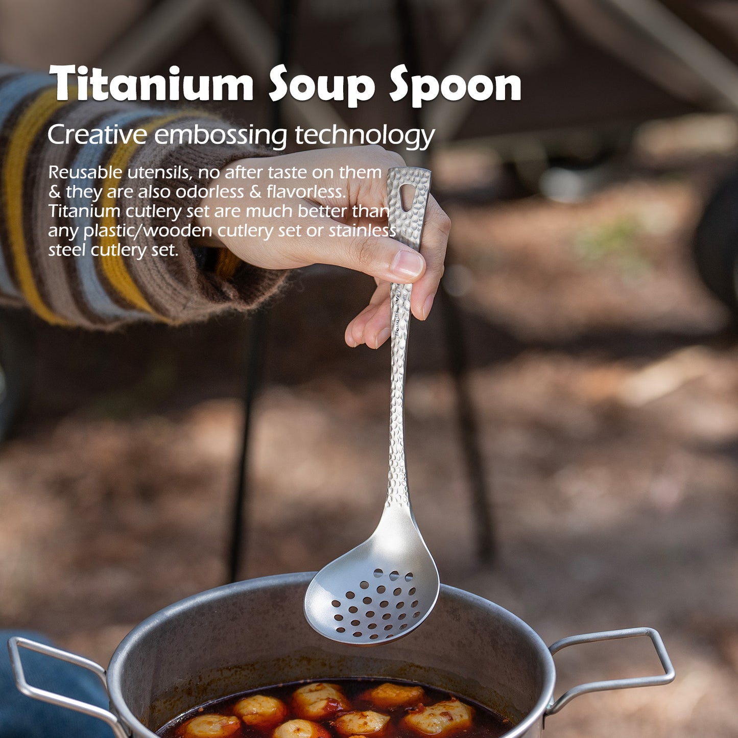 Boundless Voyage Titanium Skimmer Spoon Lightweight Cooking Skimmer Ladle with Long Handle Food Strainer Colander Kitchen Tools Ti1061T