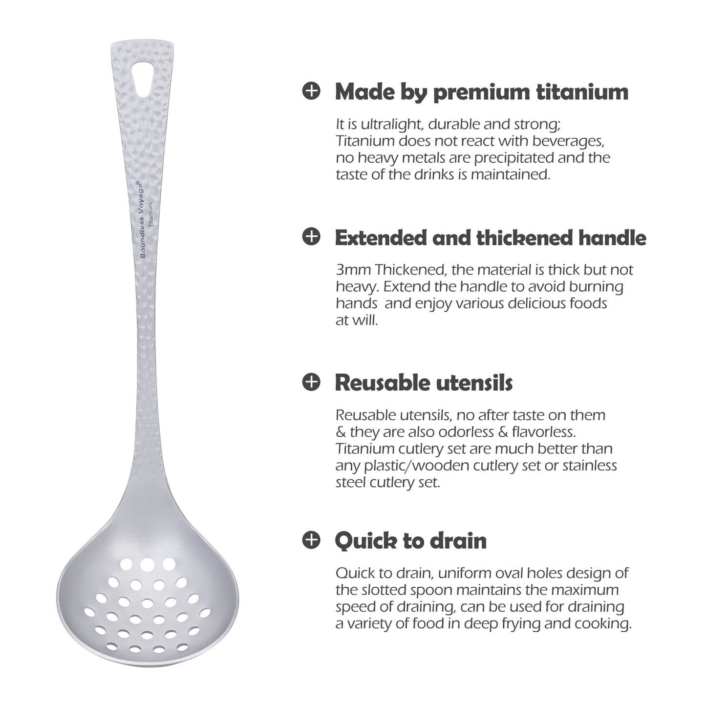Boundless Voyage Titanium Skimmer Spoon Lightweight Cooking Skimmer Ladle with Long Handle Food Strainer Colander Kitchen Tools Ti1061T