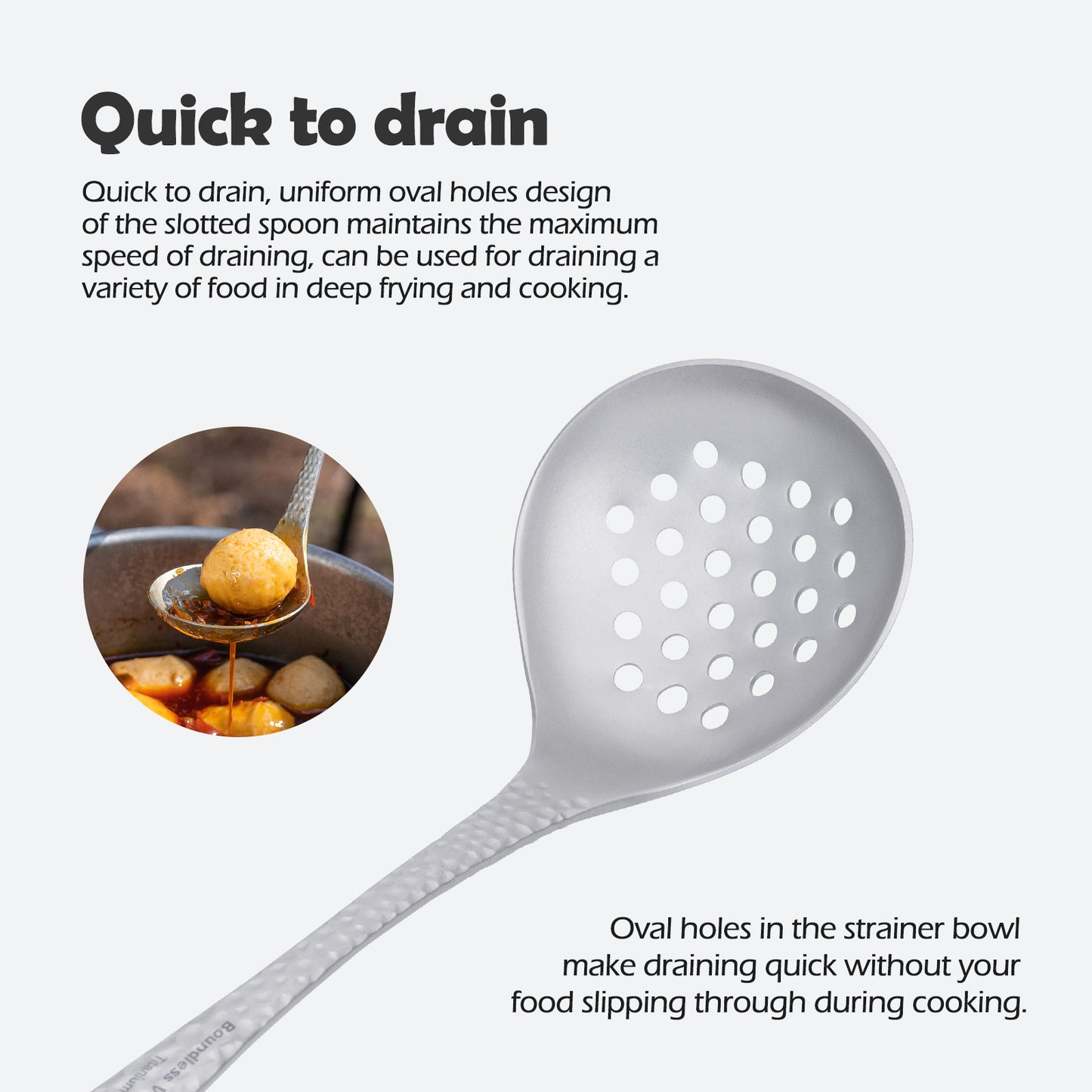 Boundless Voyage Titanium Skimmer Spoon Lightweight Cooking Skimmer Ladle with Long Handle Food Strainer Colander Kitchen Tools Ti1061T