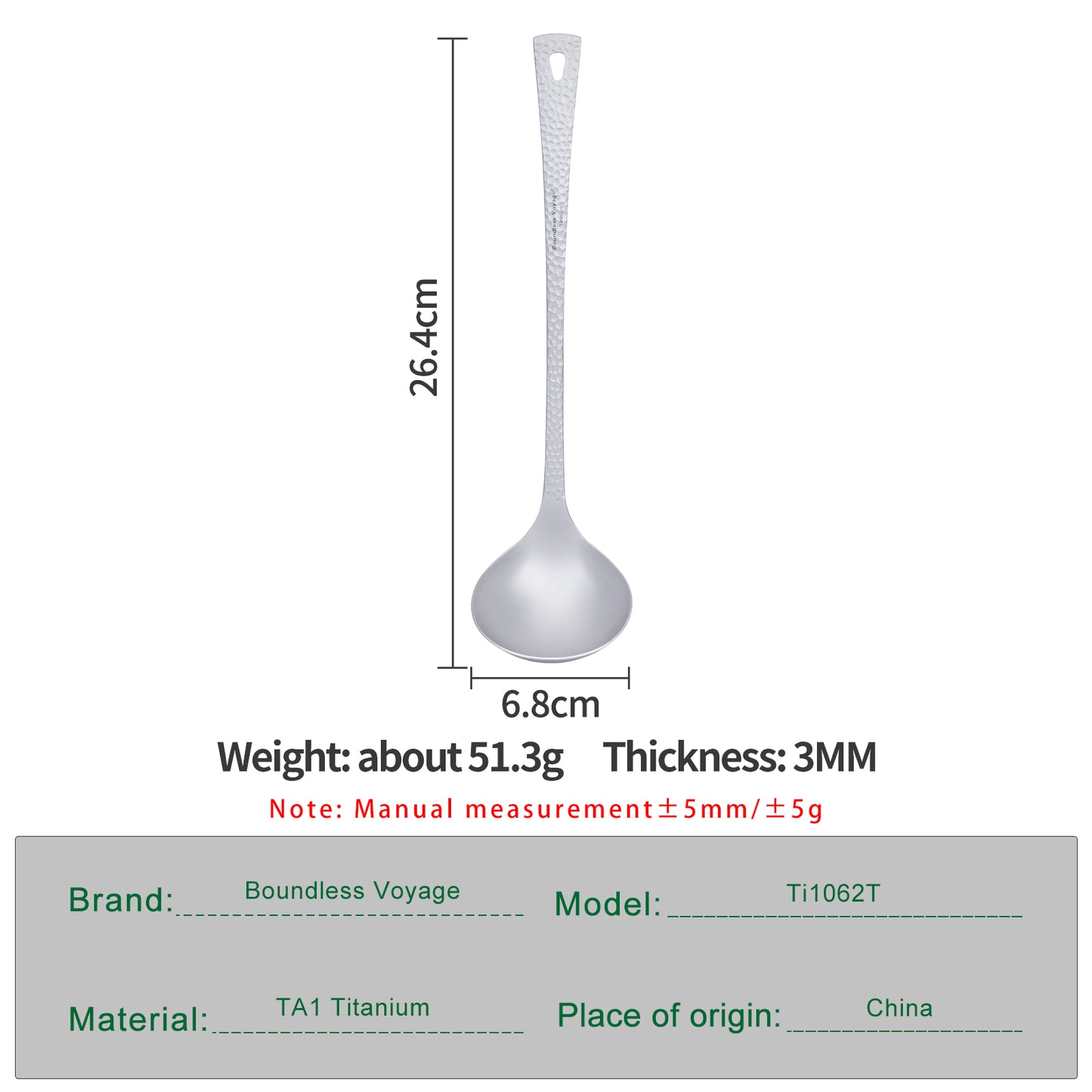 Boundless Voyage Titanium Ladle Durable Long Handle Soup Ladle Serving Spoon Ladles For Cooking Gravy Sauces Ti1062T