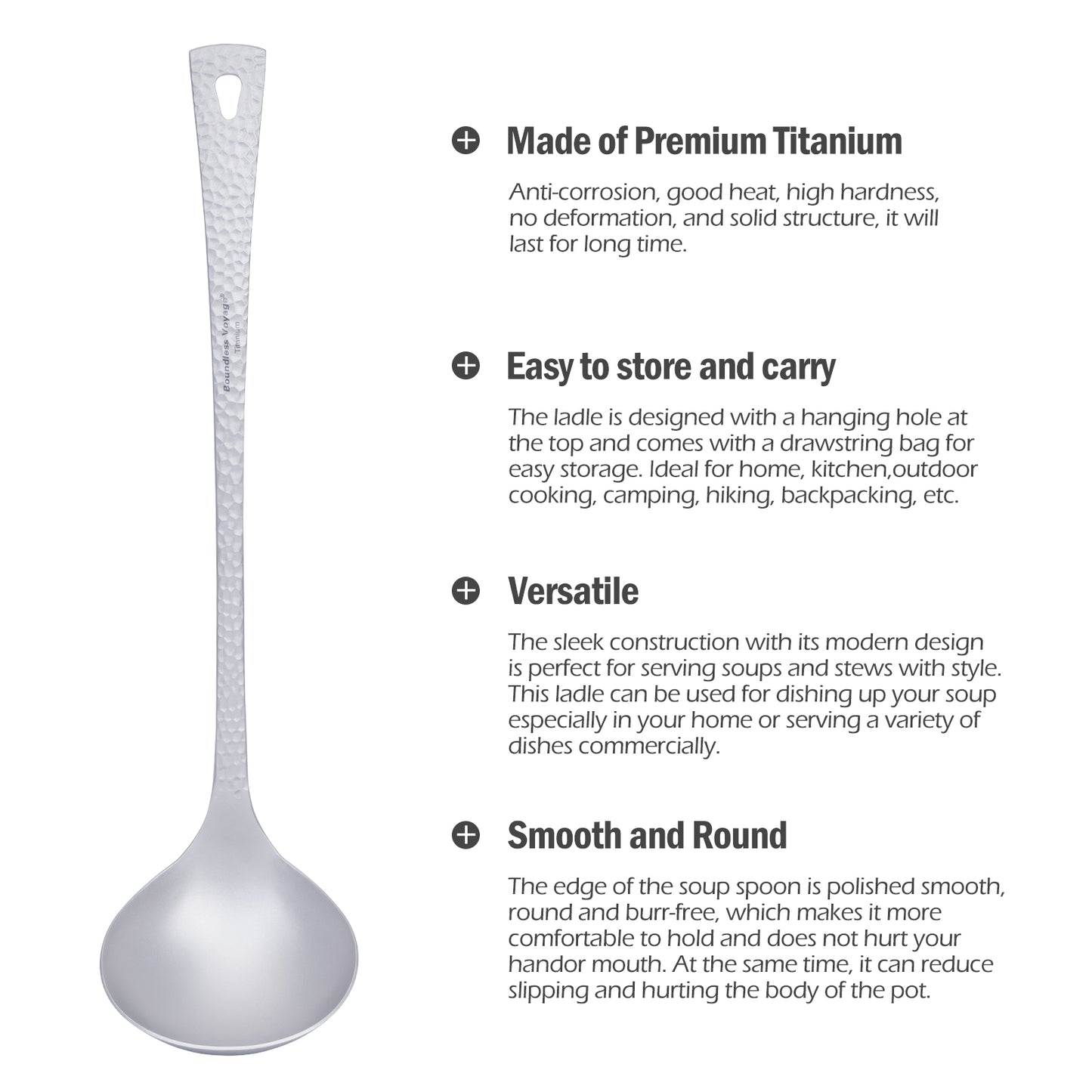 Boundless Voyage Titanium Ladle Durable Long Handle Soup Ladle Serving Spoon Ladles For Cooking Gravy Sauces Ti1062T