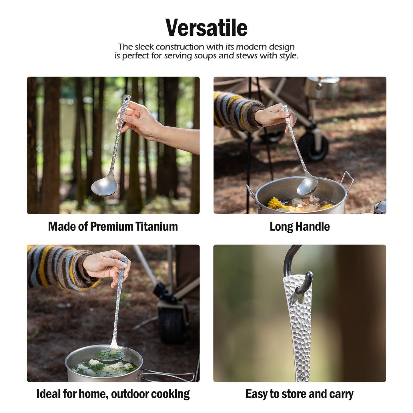 Boundless Voyage Titanium Ladle Durable Long Handle Soup Ladle Serving Spoon Ladles For Cooking Gravy Sauces Ti1062T