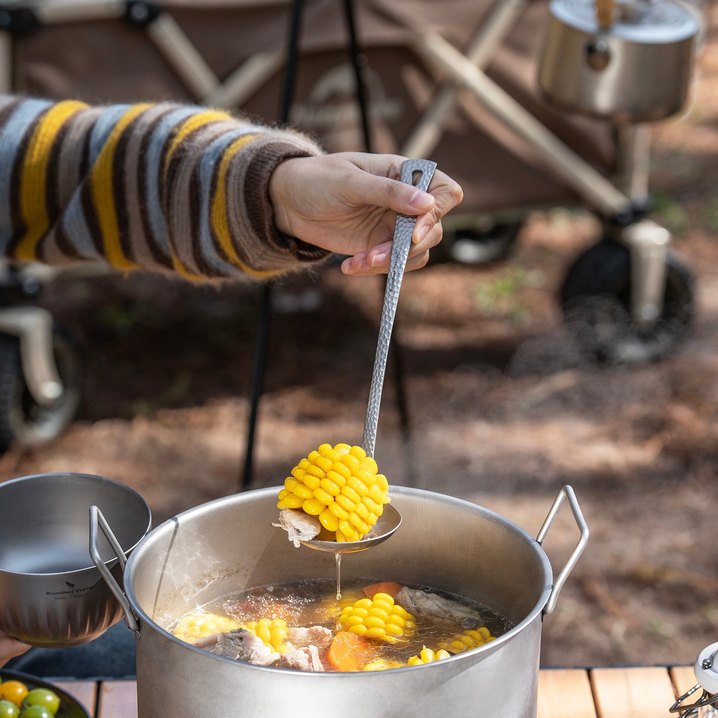 Boundless Voyage Titanium Skimmer Spoon Lightweight Cooking Skimmer Ladle with Long Handle Food Strainer Colander Kitchen Tools Ti1063T
