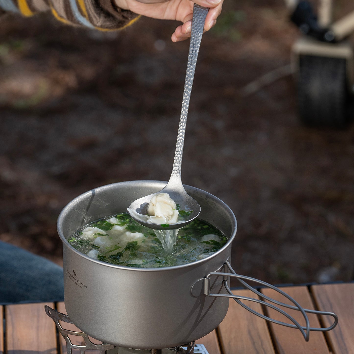 Boundless Voyage Titanium Skimmer Spoon Lightweight Cooking Skimmer Ladle with Long Handle Food Strainer Colander Kitchen Tools Ti1063T