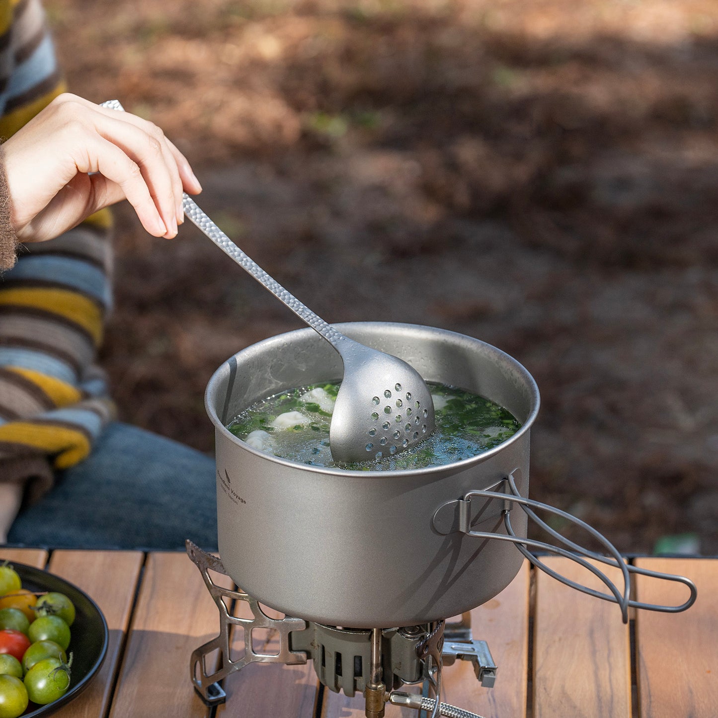Boundless Voyage Titanium Skimmer Spoon Lightweight Cooking Skimmer Ladle with Long Handle Food Strainer Colander Kitchen Tools Ti1063T