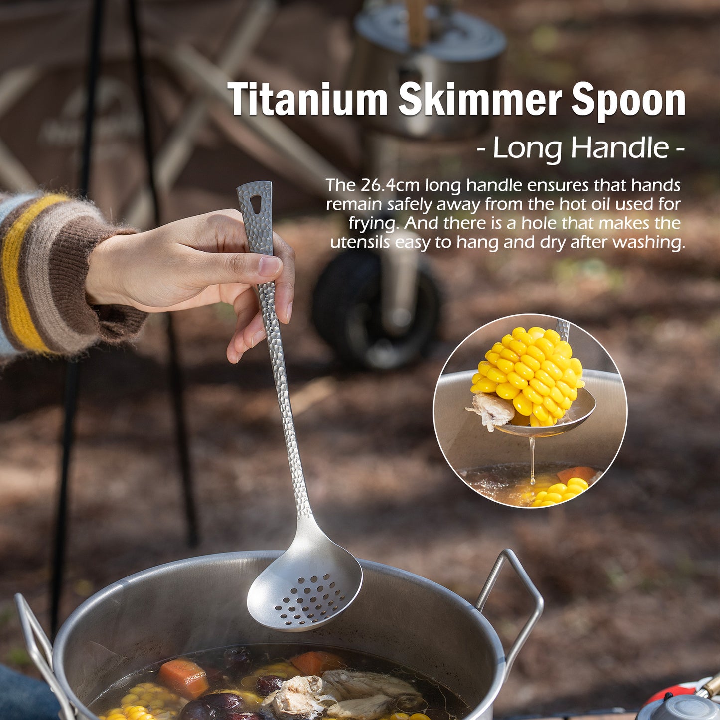 Boundless Voyage Titanium Skimmer Spoon Lightweight Cooking Skimmer Ladle with Long Handle Food Strainer Colander Kitchen Tools Ti1063T