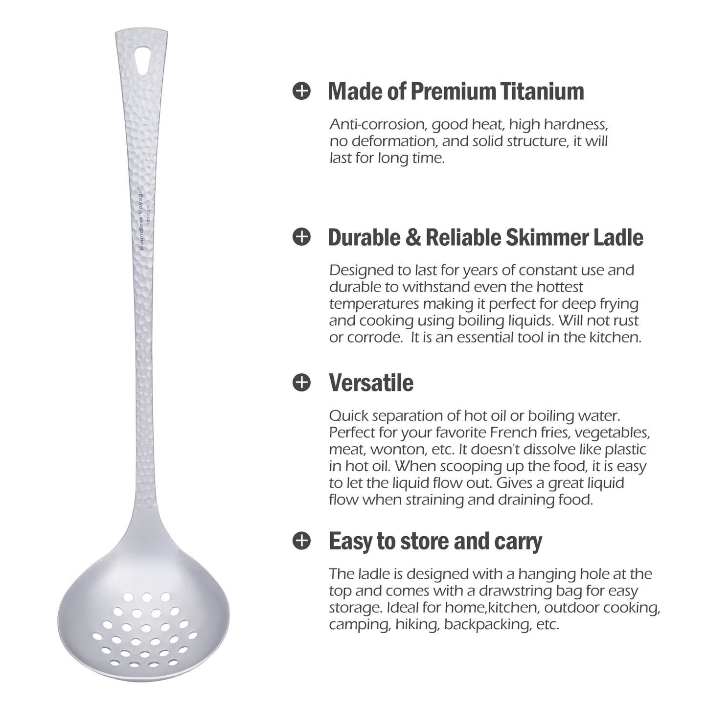 Boundless Voyage Titanium Skimmer Spoon Lightweight Cooking Skimmer Ladle with Long Handle Food Strainer Colander Kitchen Tools Ti1063T