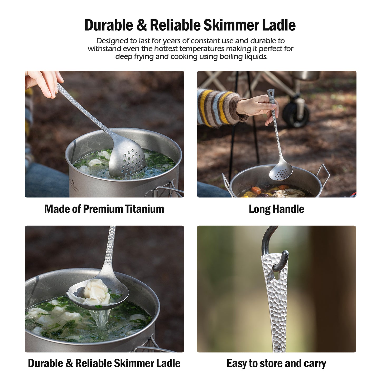 Boundless Voyage Titanium Skimmer Spoon Lightweight Cooking Skimmer Ladle with Long Handle Food Strainer Colander Kitchen Tools Ti1063T