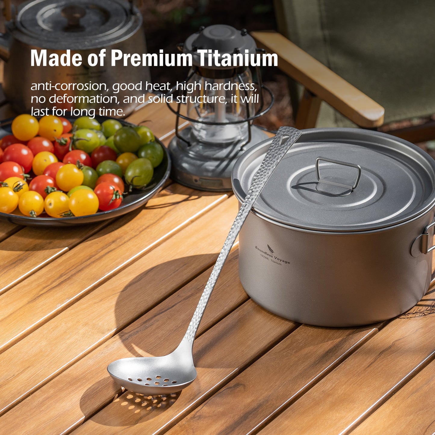 Boundless Voyage Titanium Skimmer Spoon Lightweight Cooking Skimmer Ladle with Long Handle Food Strainer Colander Kitchen Tools Ti1063T