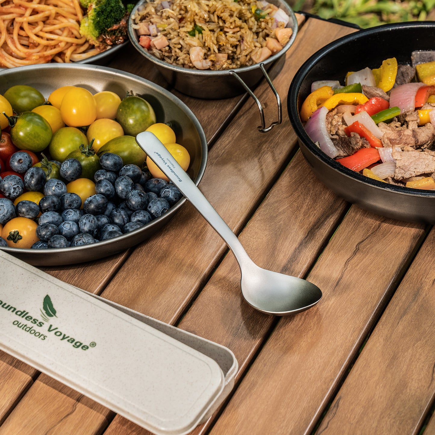 Boundless Voyage Titanium Spoon Fork Chopsticks Set, Ultralight Portable Outdoor Camping Cutlery for Soup Daily Meals Ti1068T-Ti1071T