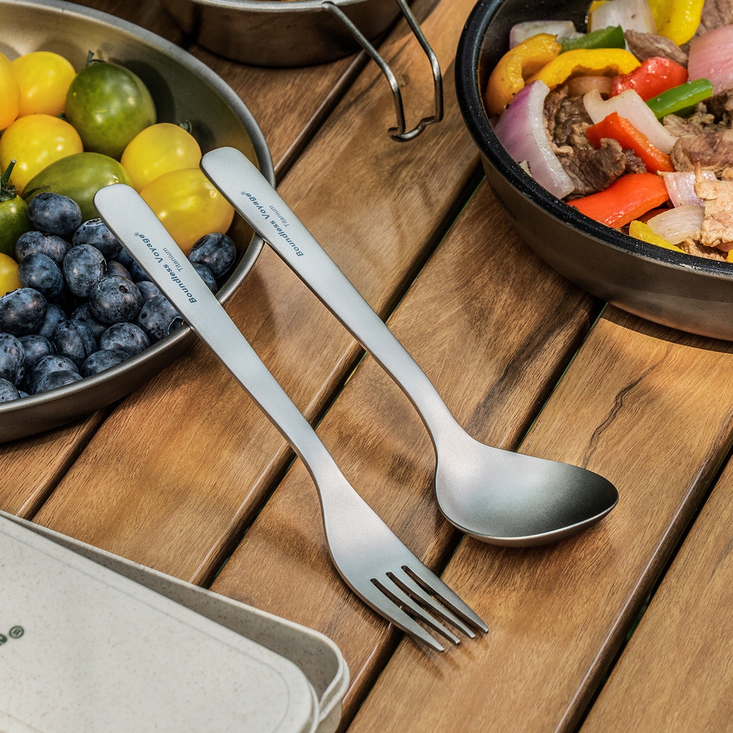 Boundless Voyage Titanium Spoon Fork Chopsticks Set, Ultralight Portable Outdoor Camping Cutlery for Soup Daily Meals Ti1068T-Ti1071T