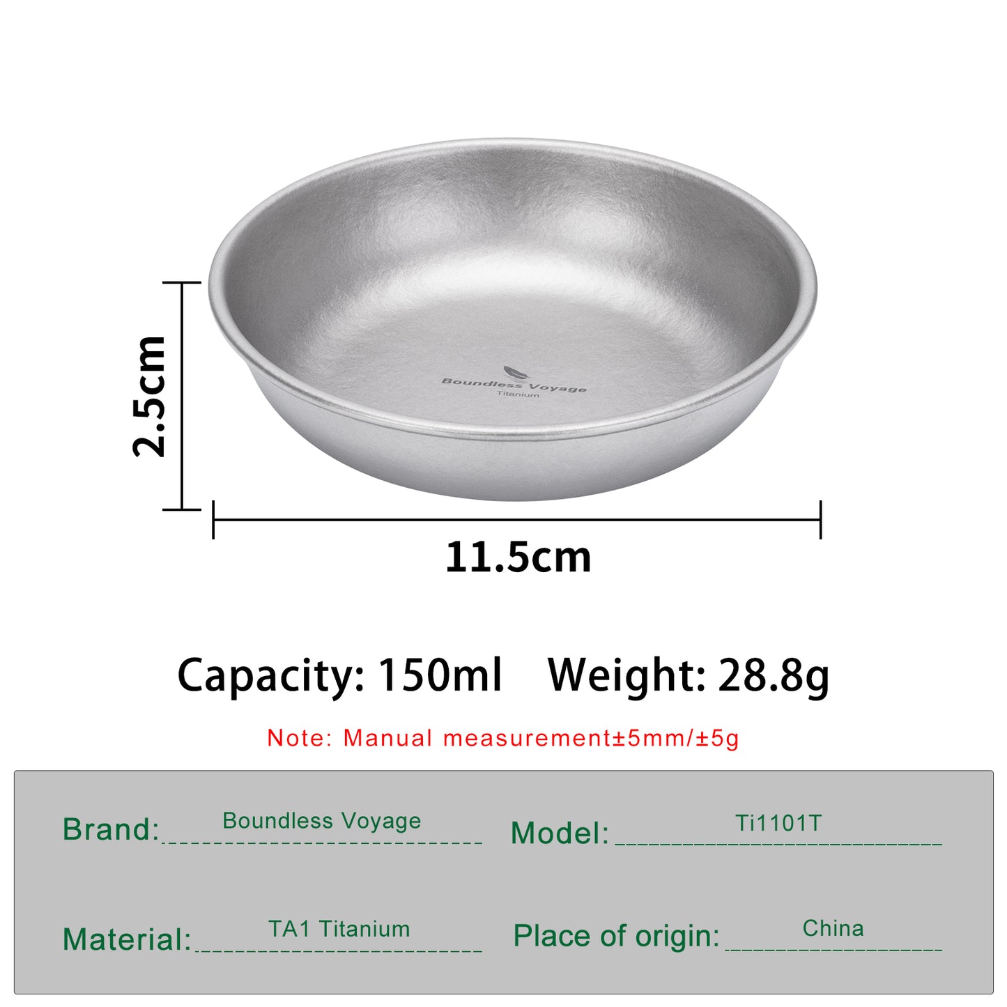 Boundless Voyage Pure Titanium Round Plate with Sand-Blast Matte Finish | Lightweight Portable Camping Tableware S/M/L Single & 3Pcs Set for Outdoor Travel Home Ti1101T-Ti1104T